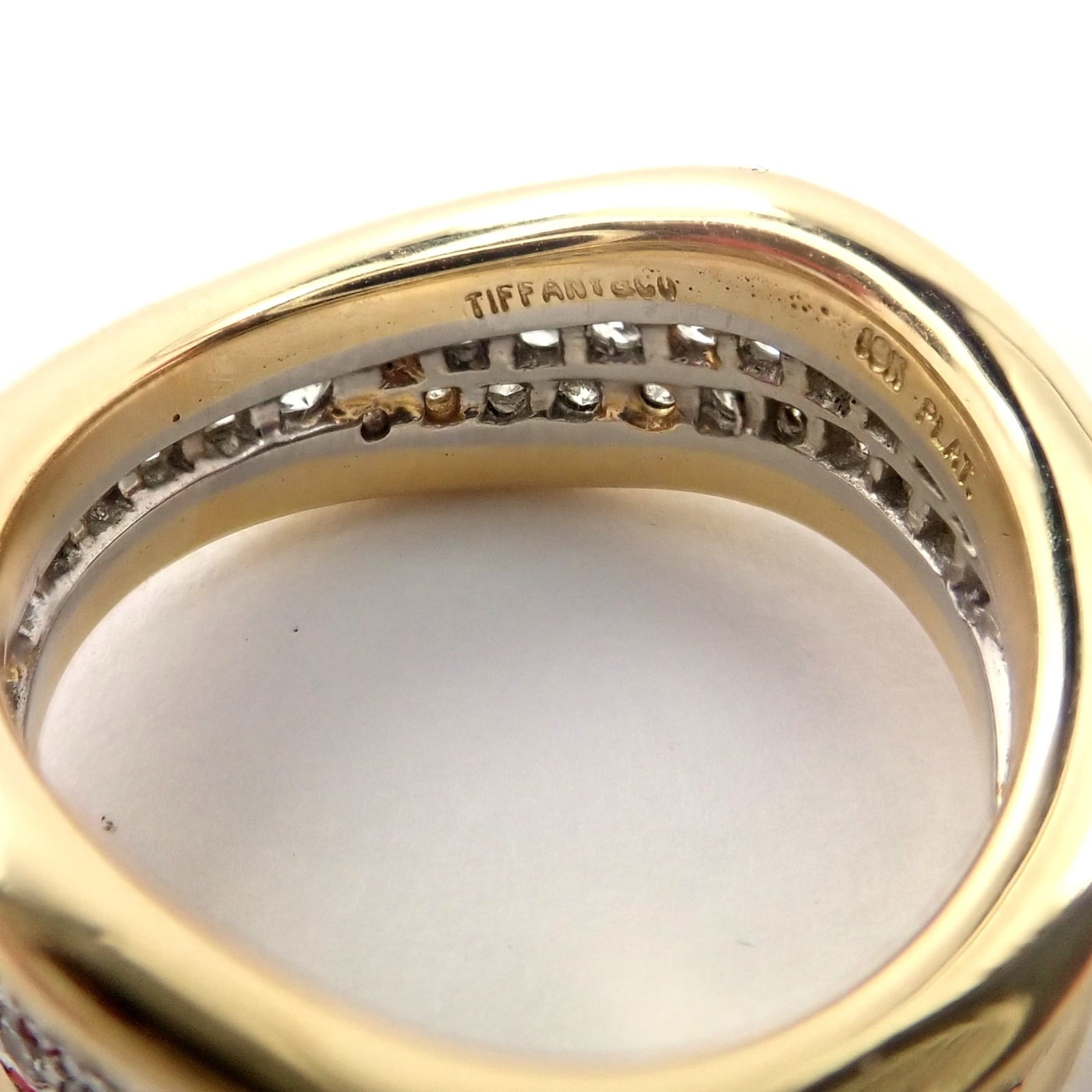 Authentic! Tiffany & Co 18k Yellow Gold Platinum Diamond Wave Band Ring | Fortrove