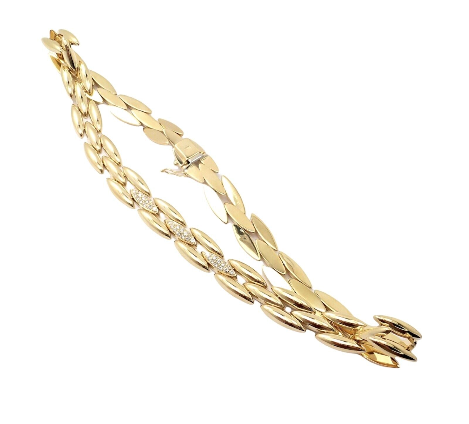 Authentic! Cartier 18k Yellow Gold Diamond Three Row Gentiane Rice Link Necklace | Fortrove