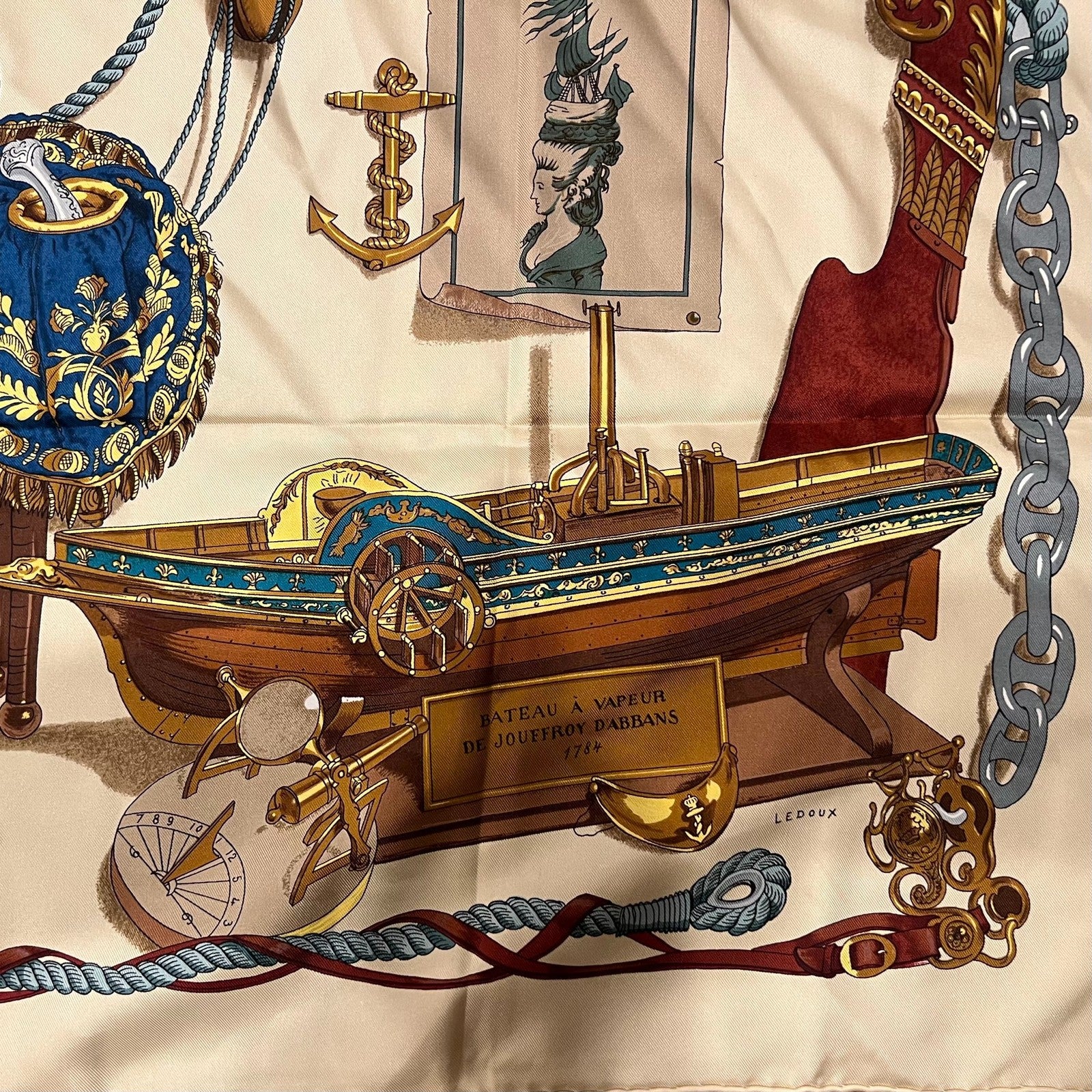 Authentic RARE! Hermes Tan Musee Museum Vintage 90cm Silk Scarf | Fortrove