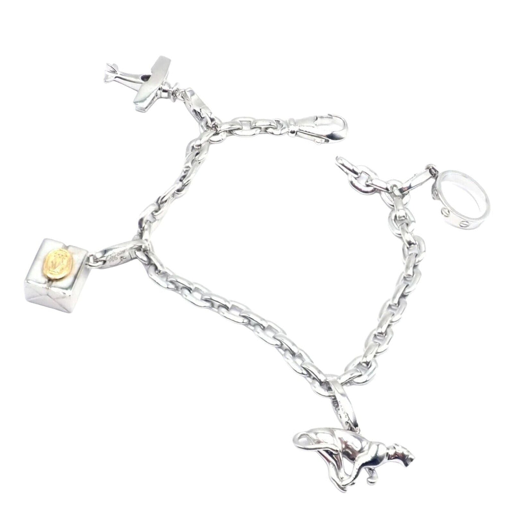 Authentic Cartier 18k White Gold 4 Charm Panther Airplane Love Box
