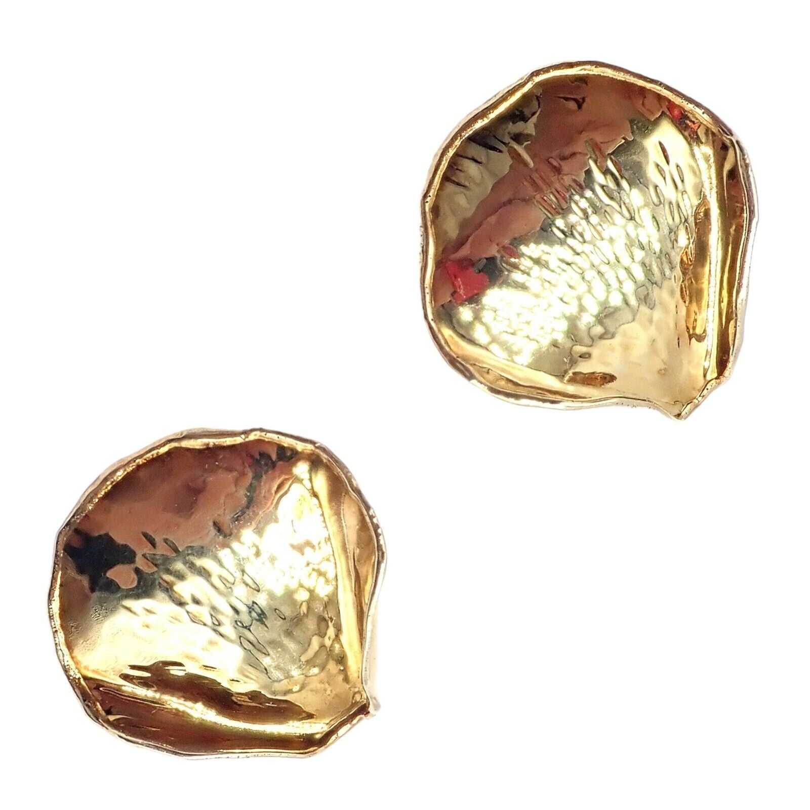 Authentic! Tiffany & Co Angela Cummings 18k Yellow Gold Rose Petal Earrings 1979 | Fortrove