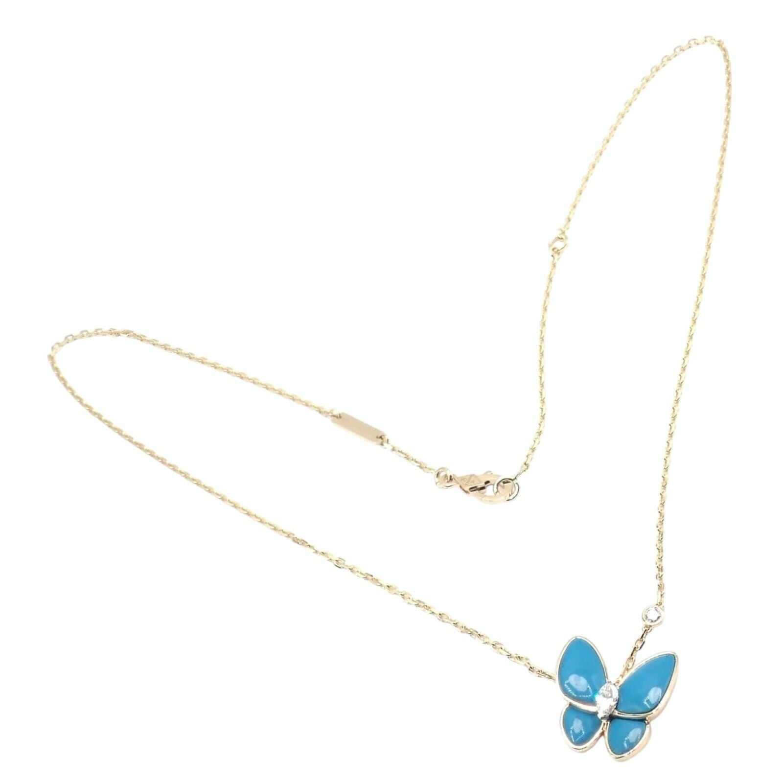 Van Cleef & Arpels Jewelry & Watches:Fine Jewelry:Necklaces & Pendants Van Cleef & Arpels 18k Gold Diamond Turquoise Butterfly Pendant Necklace Cert.