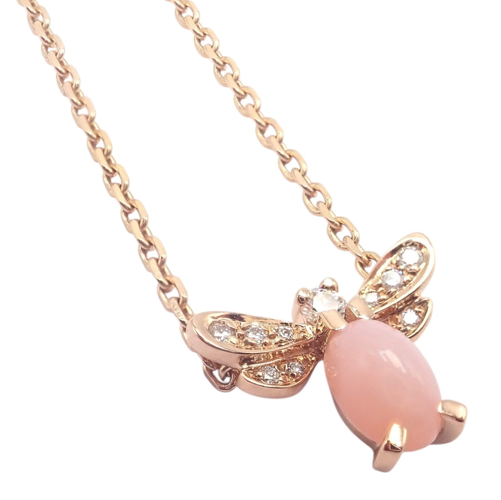 Authentic! Chaumet 18k Rose Gold Attrape Moi Diamond Pink Opal Necklace | Fortrove