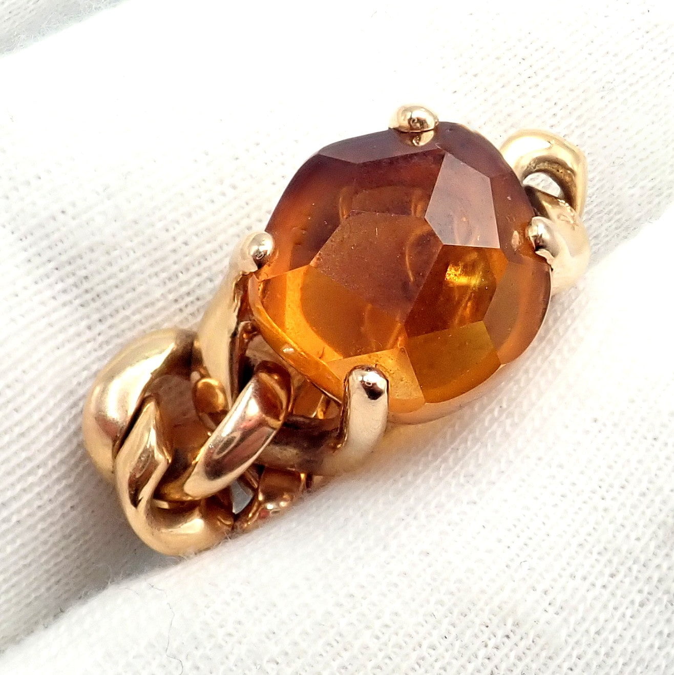 Authentic! Pomellato 18k Yellow Gold Lola Madiera Curb Link Citrine Ring Sz 5 | Fortrove