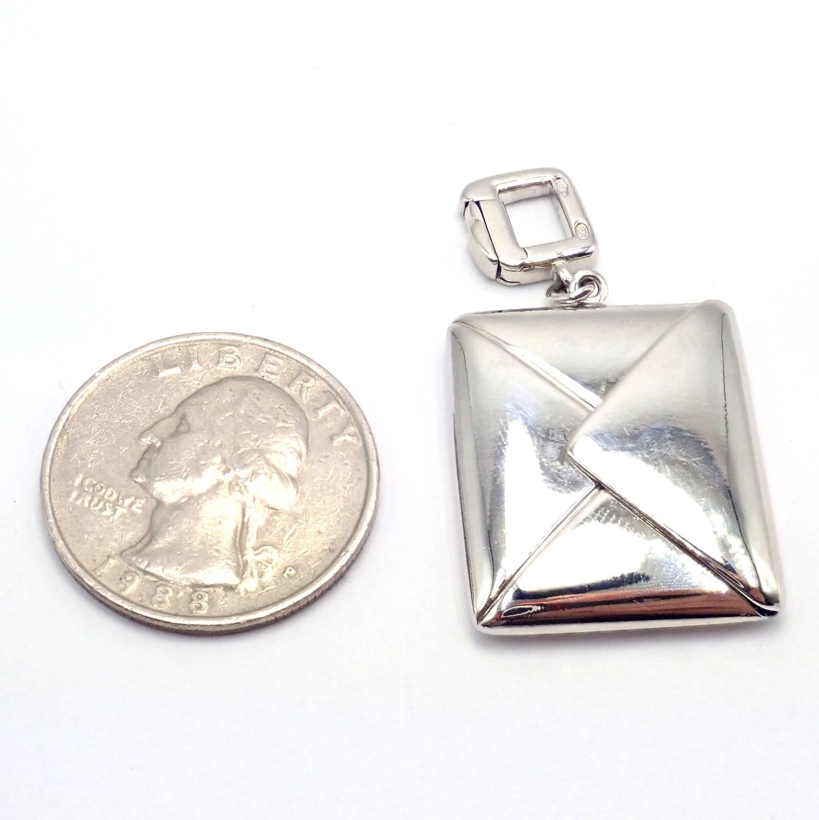 Rare! Louis Vuitton LV 18k White Gold Opening Envelope Letter Charm Pendant | Fortrove