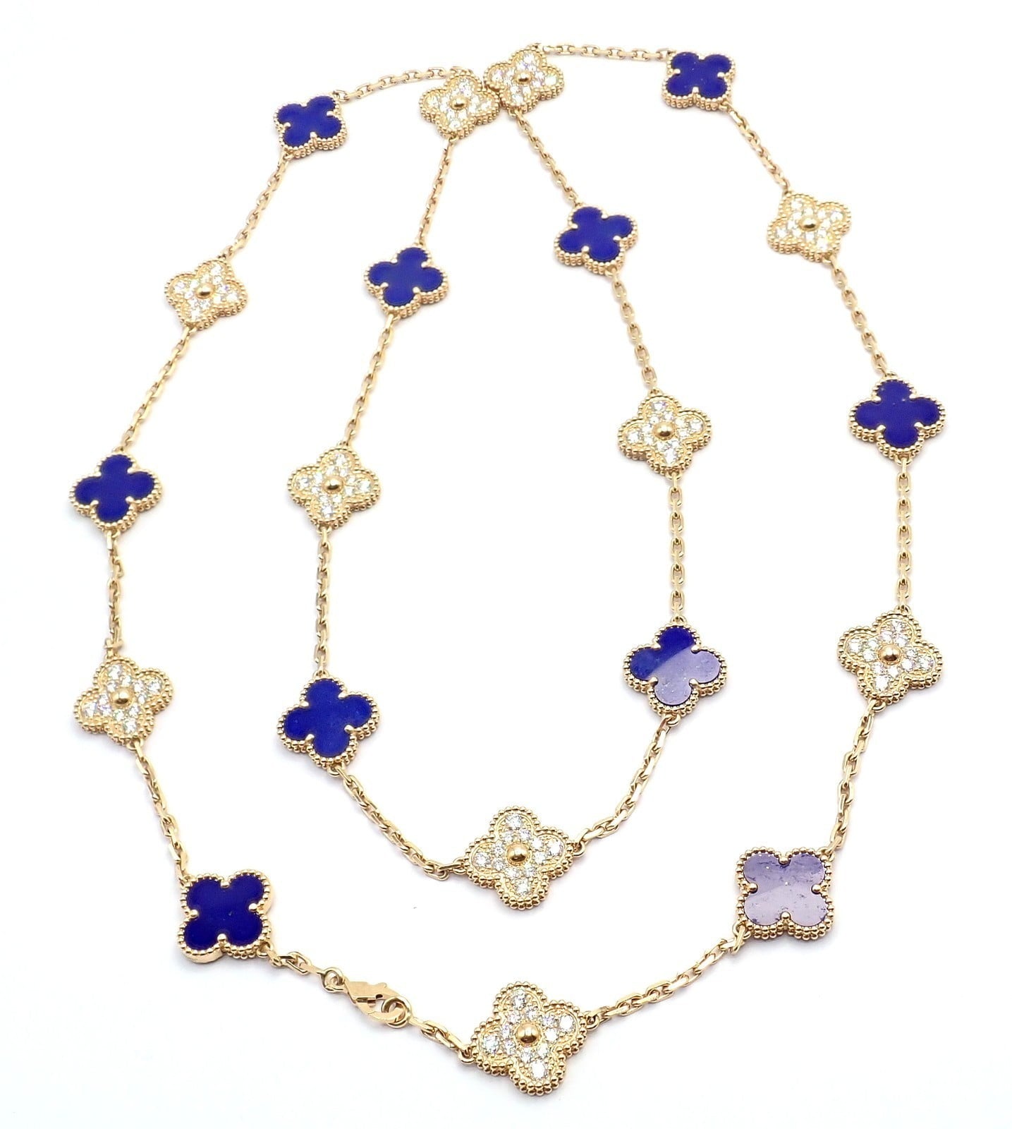 Van Cleef & Arpels Jewelry & Watches:Fine Jewelry:Necklaces & Pendants Van Cleef & Arpels 18k Yellow Gold 20 Motif Alhambra Diamond Lapis Necklace