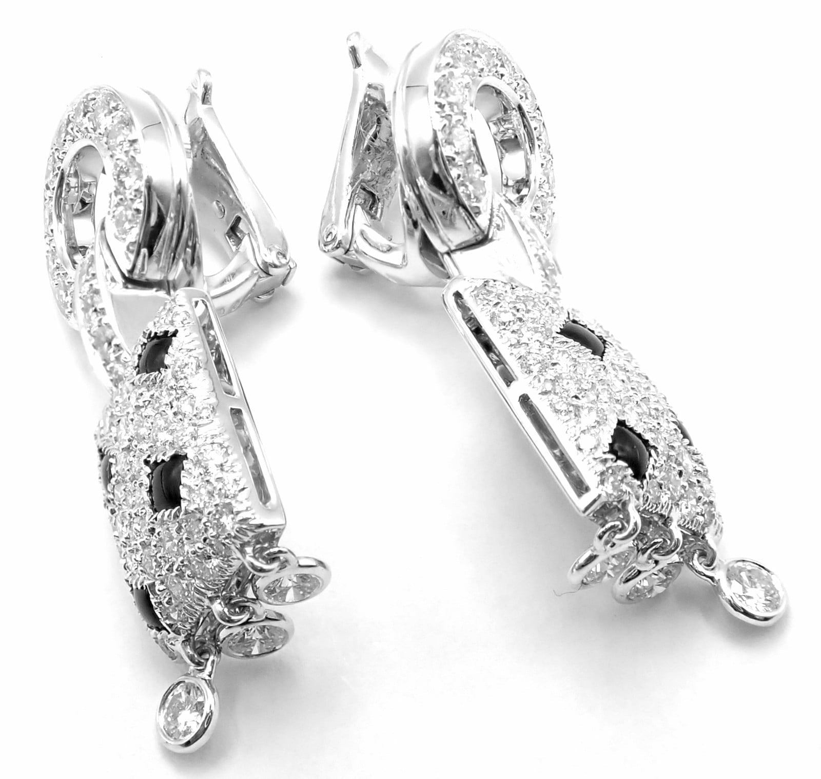 Authentic! Cartier Panthere Panther 18k White Gold Diamond Black Onyx Earrings | Fortrove