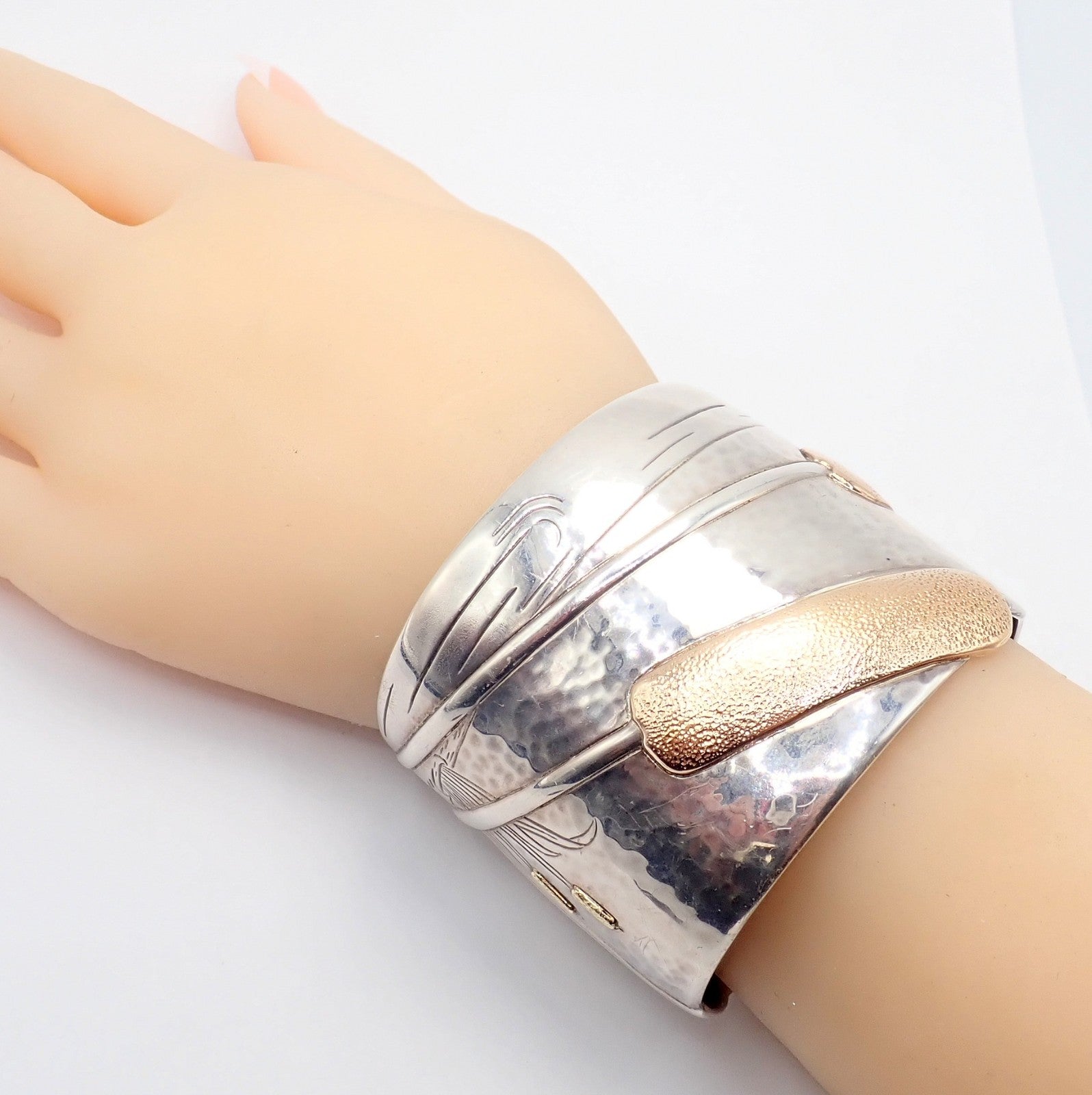 Vintage Tiffany & Co 18k Yellow Gold Silver Cattail Nature Cuff Bracelet 2001 | Fortrove