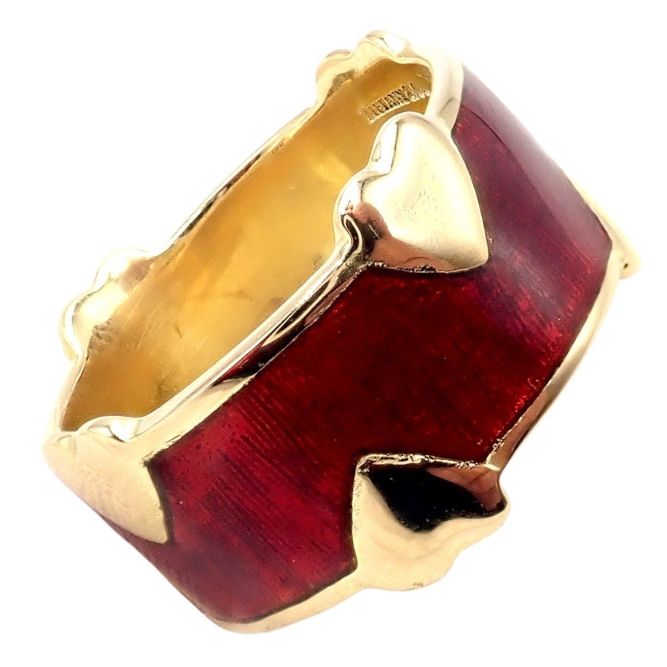Tiffany & Co Schlumberger 18k Yellow Gold Red Enamel Heart Band Ring sz 6 | Fortrove