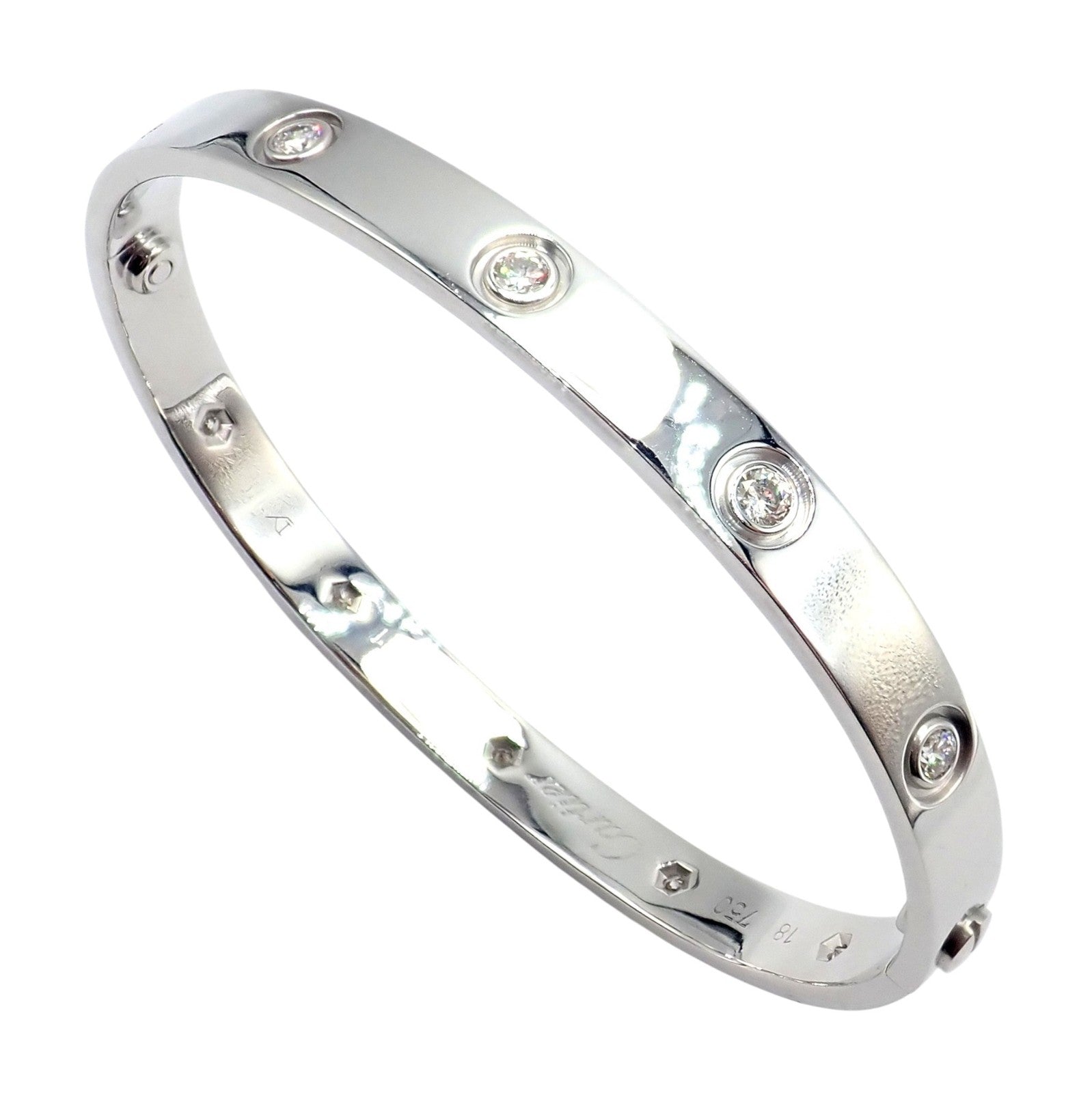 Cartier Jewelry & Watches:Fine Jewelry:Bracelets & Charms Authentic! Cartier Love 18k White Gold 10 Diamond Bangle Bracelet Sz 18 + Cert