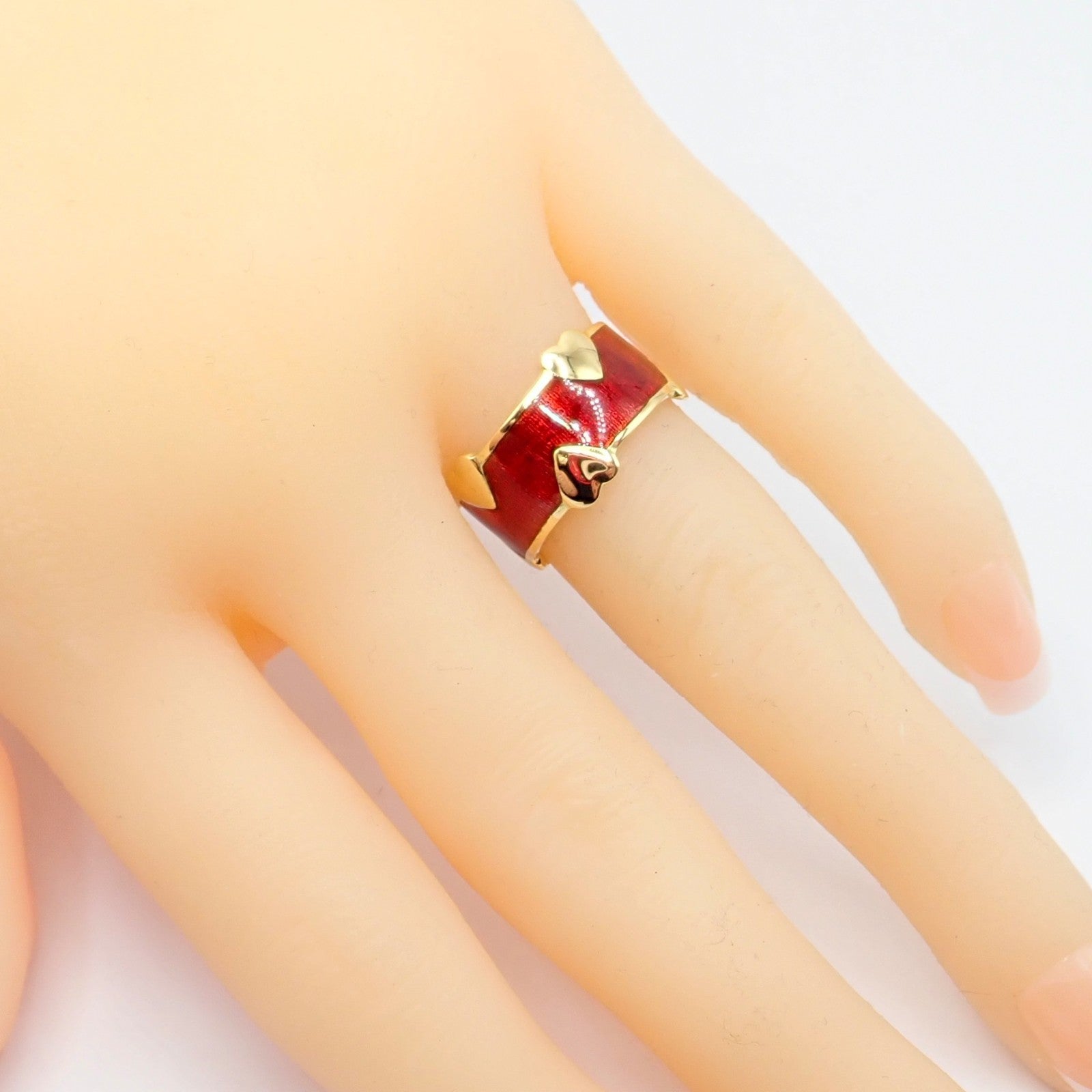 Tiffany & Co Schlumberger 18k Yellow Gold Red Enamel Heart Band Ring sz 6 | Fortrove