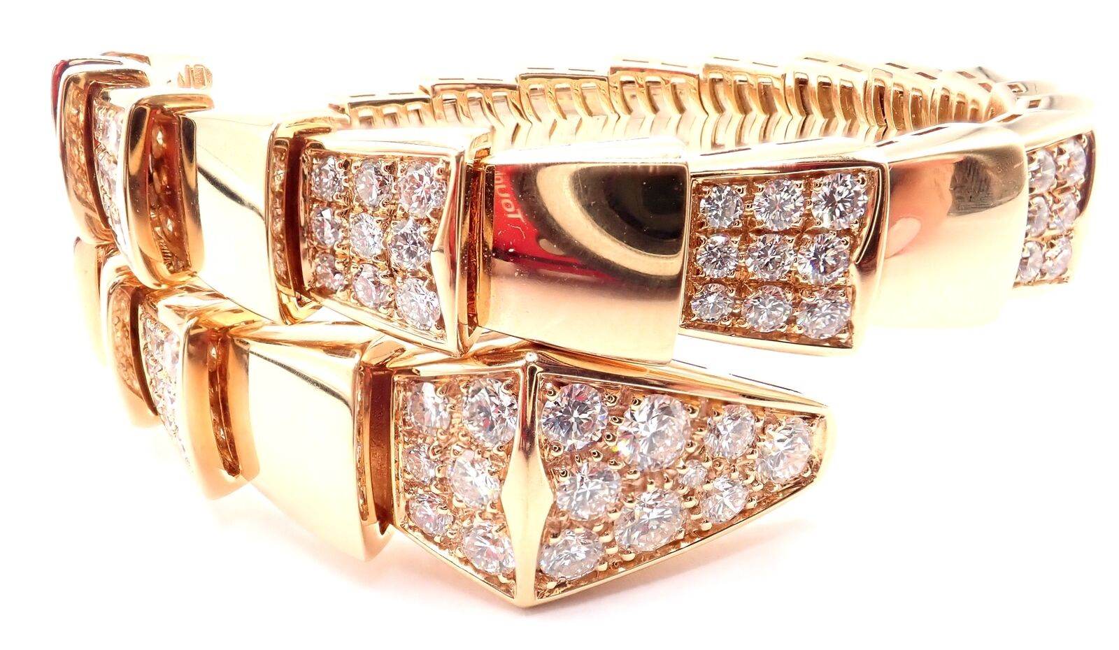 Authentic! Bulgari Bvlgari Serpenti Viper 18k Rose Gold Diamond Bangle Bracelet | Fortrove