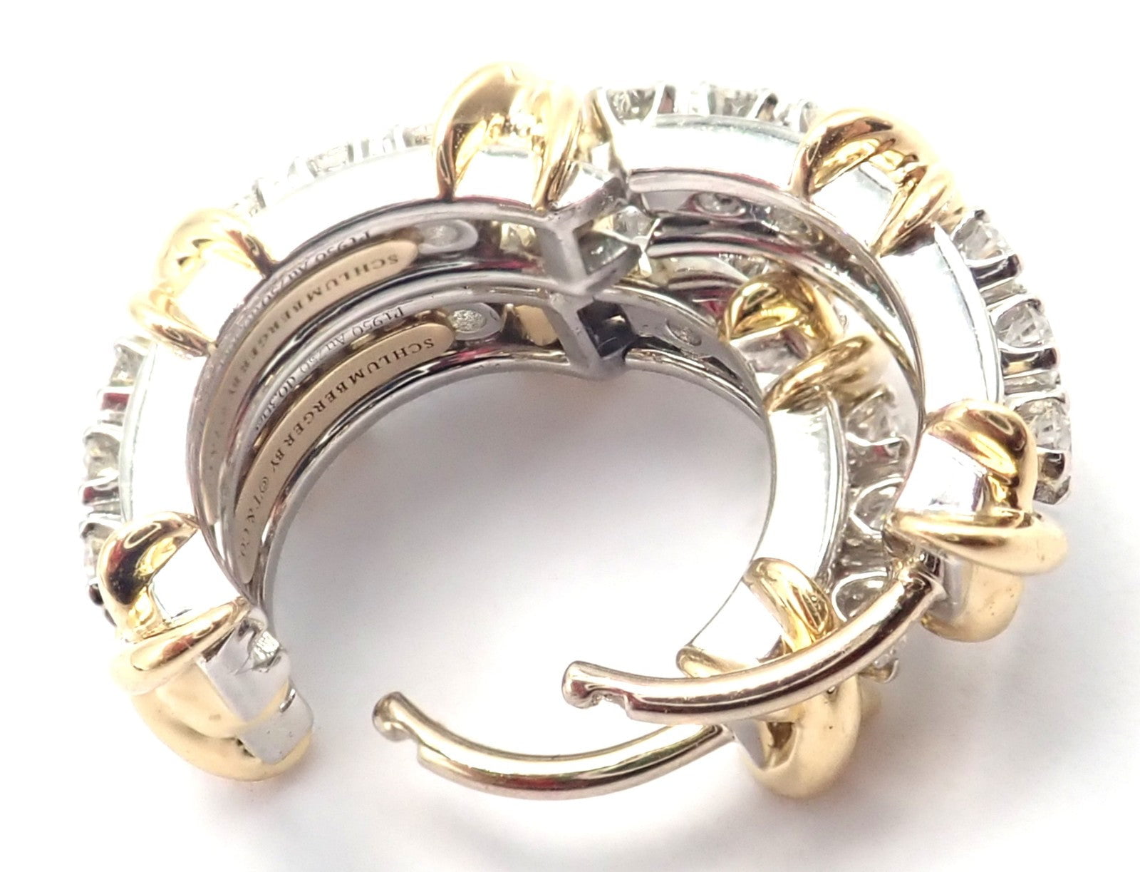 Tiffany & Co Schlumberger Sixteen Stone Plat Gold Diamond Narrow Hoop Earrings | Fortrove