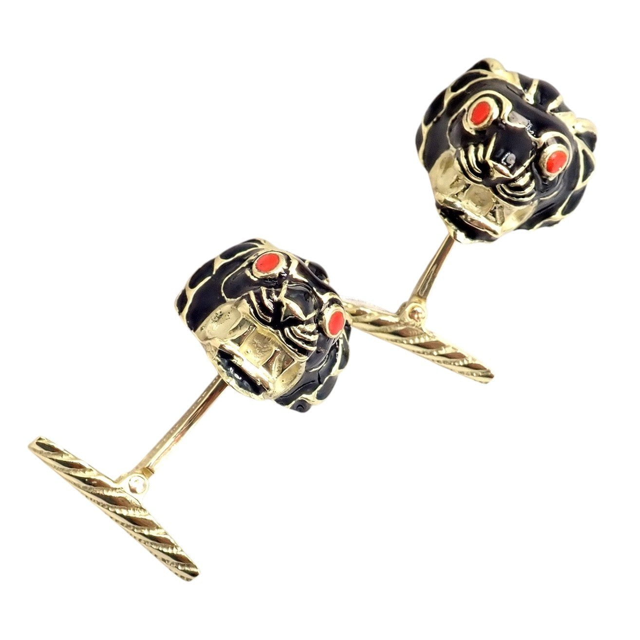 Vintage! David Webb 18k Yellow Gold Black Enamel Lion Cufflinks | Fortrove