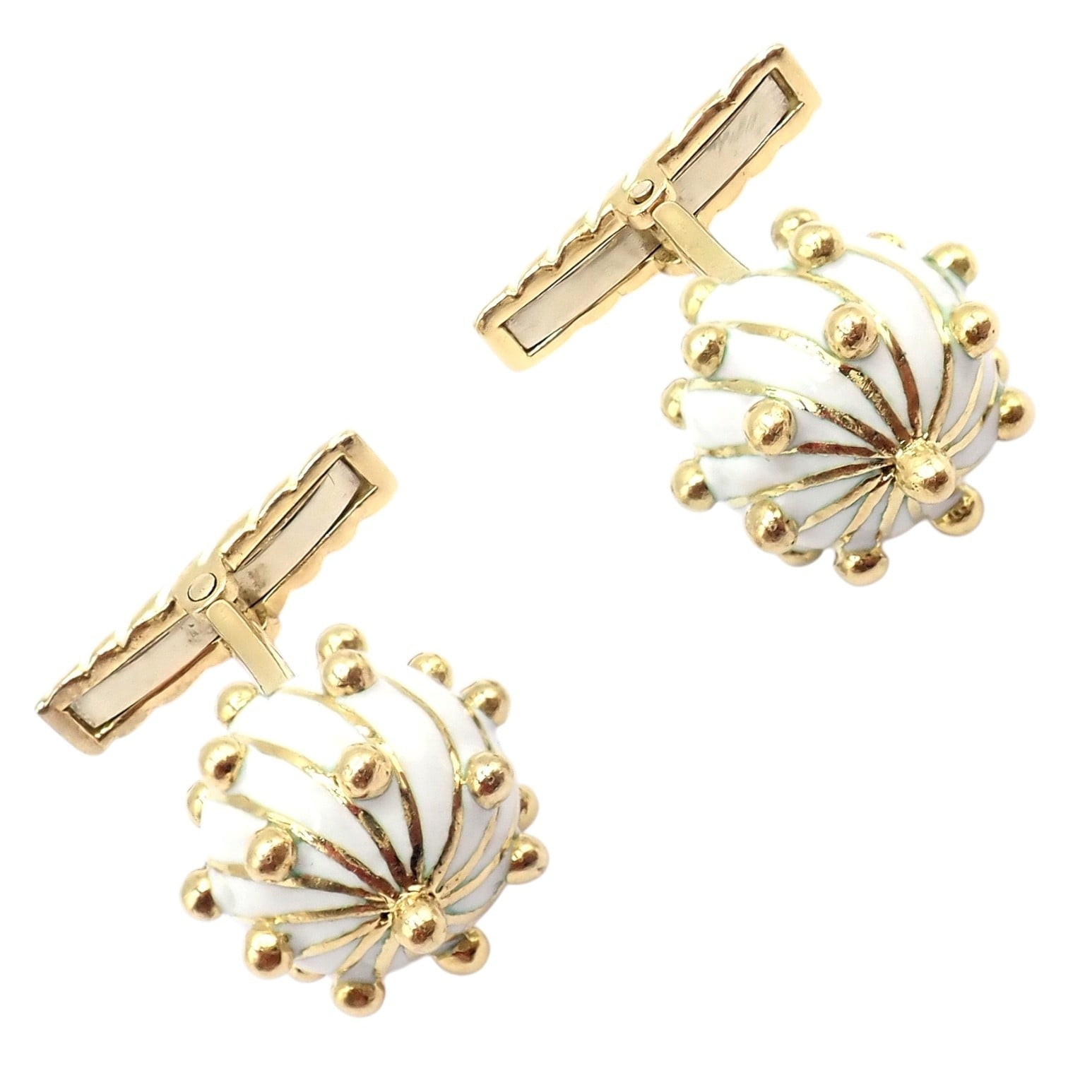 Vintage! David Webb 18k Yellow Gold White Enamel Ball Spike Cufflinks | Fortrove