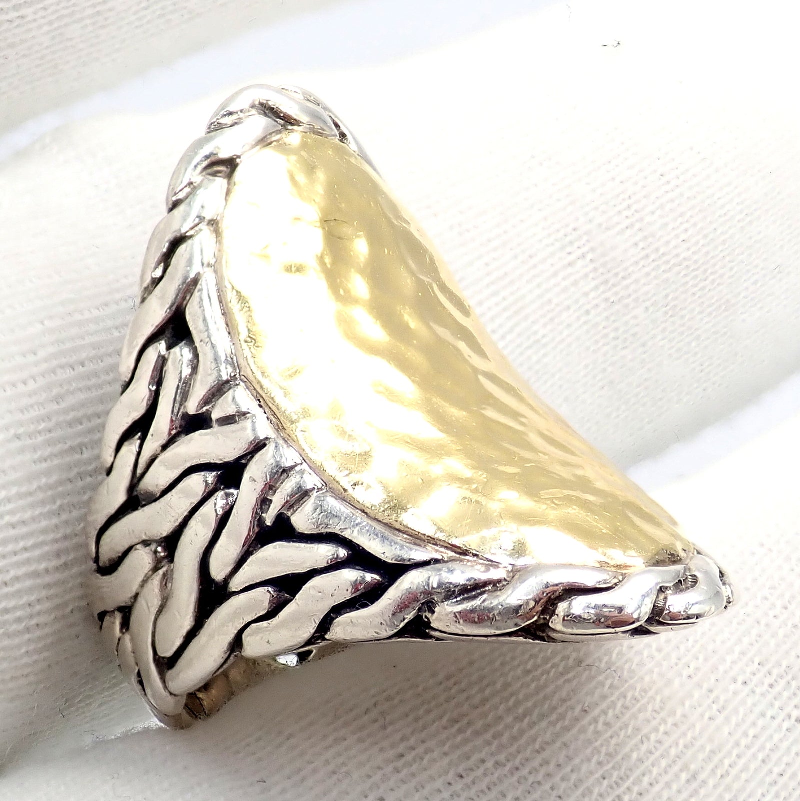 John Hardy JH Silver 22k Yellow Gold Classic Palu Saddle Cocktail Ring sz 7 | Fortrove