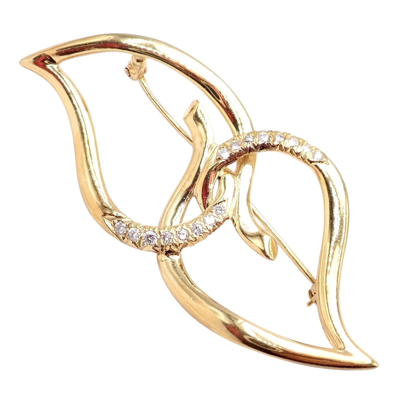 Tiffany & Co. Jewelry & Watches:Fine Jewelry:Brooches & Pins Authentic! Tiffany & Co 18k Yellow Gold Diamond Two Leaf Twin Brooch Pin 1987