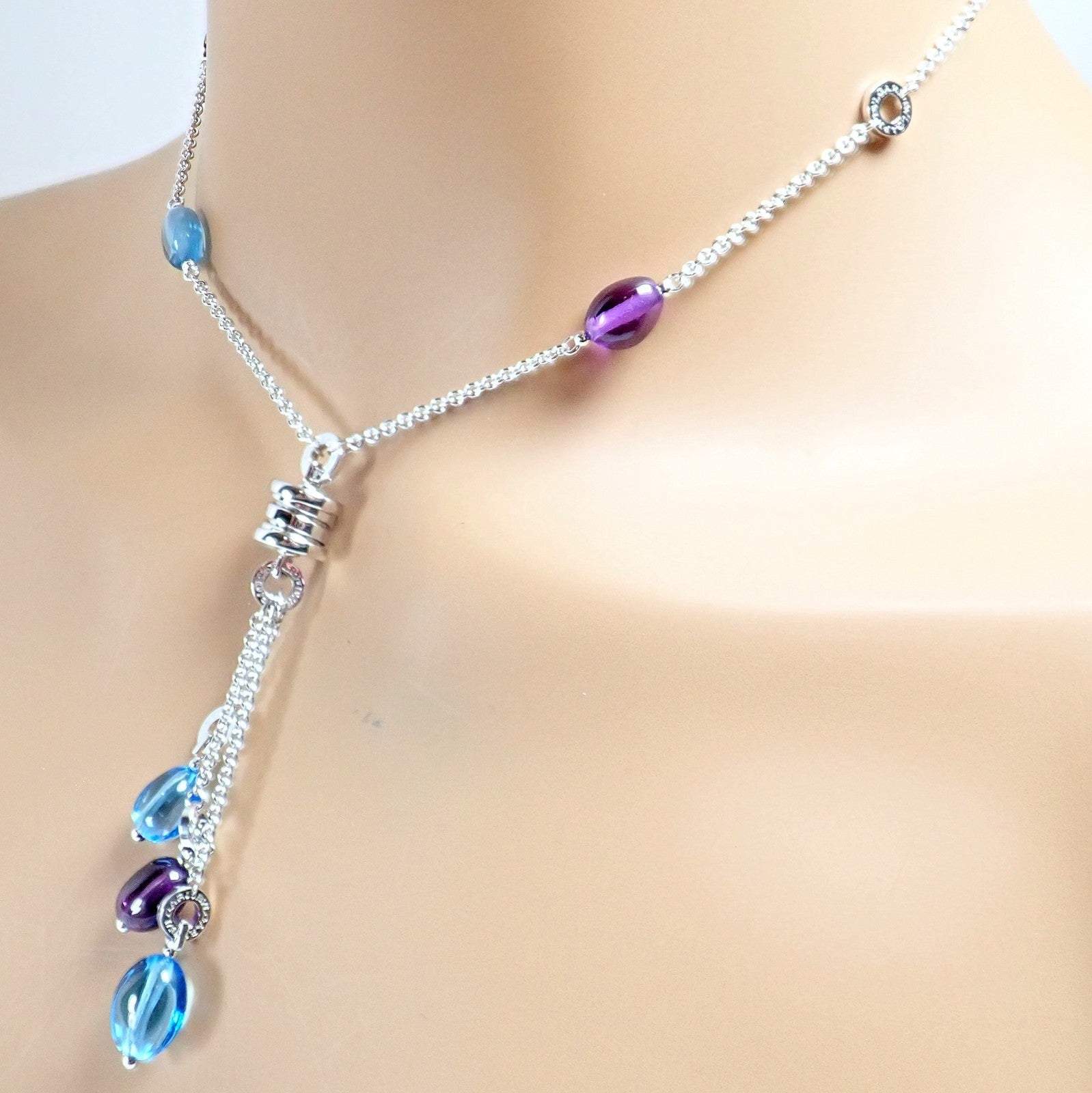 Bvlgari Bulgari 18k White Gold Amethyst Blue Topaz Lavalier B