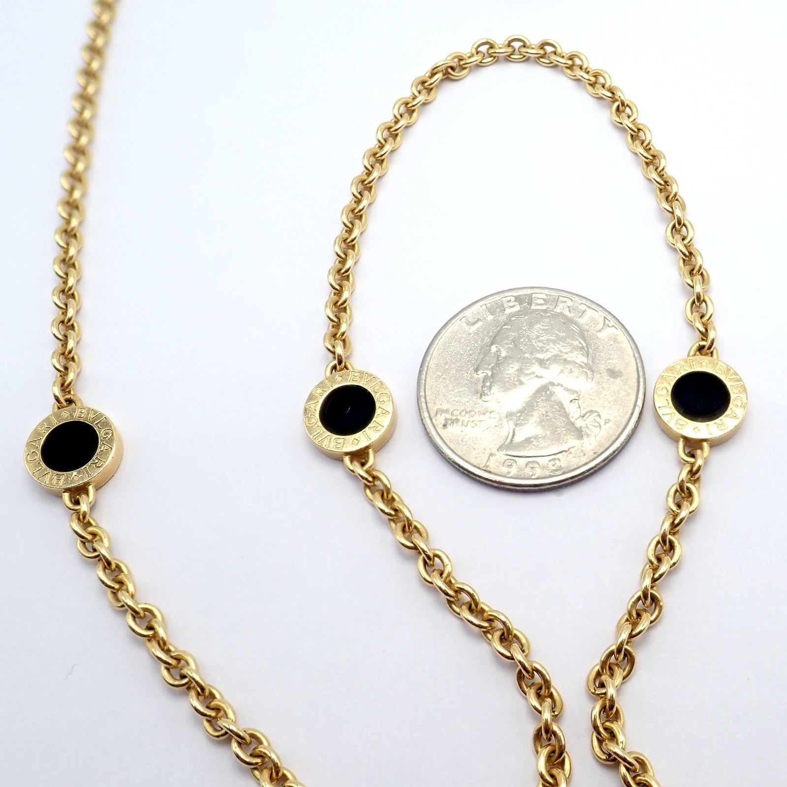 Authentic! Bvlgari Bulgari 18k Rose Gold Onyx 29.5" Long Signature Necklace | Fortrove