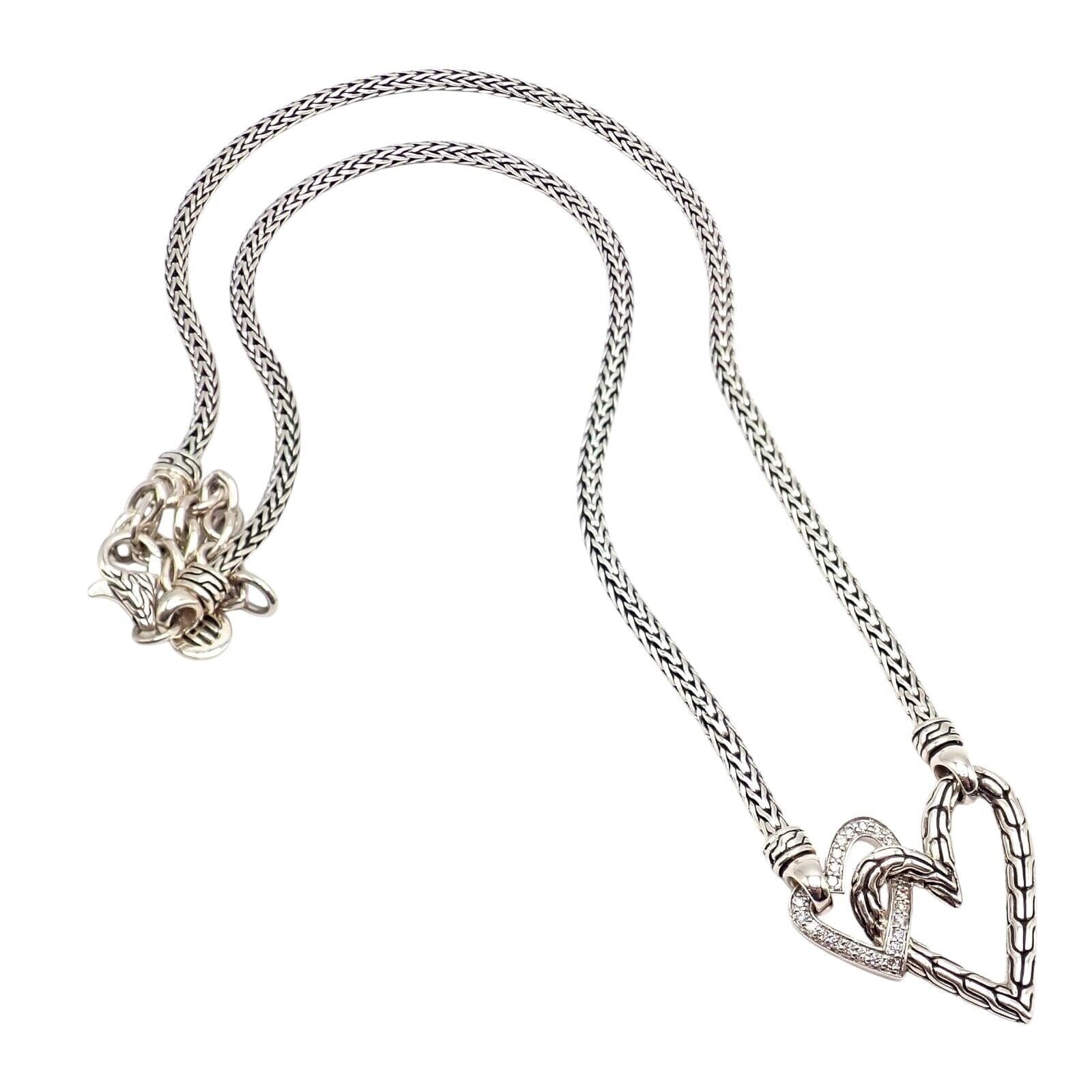 Authentic! John Hardy JH Silver Diamond Double Heart Manah Necklace | Fortrove