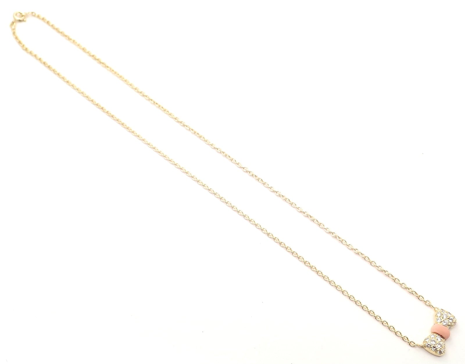 Authentic! Van Cleef & Arpels 18k Yellow Gold Diamond Coral Bow Pendant Necklace | Fortrove