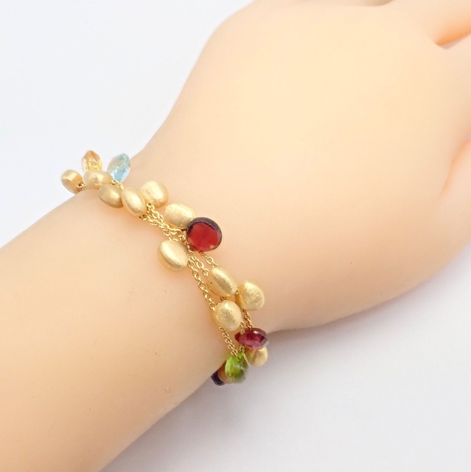 Authentic! Marco Bicego 18k Yellow Gold Paradise  Multicolor Gems 3 Row Bracelet | Fortrove