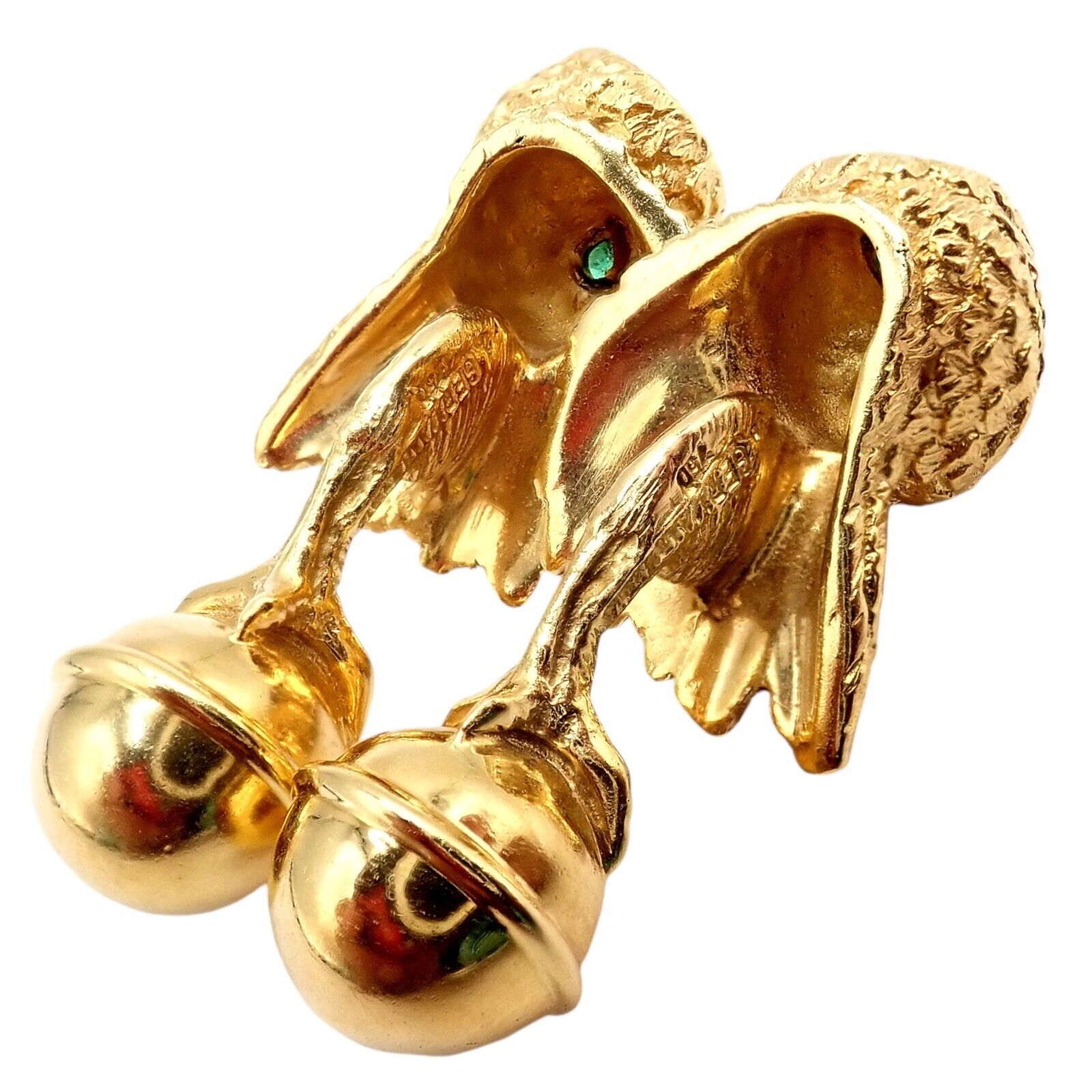 Rare! Vintage Tiffany & Co. 18k Yellow Gold Emerald Owl Germany 1989 Cufflinks | Fortrove