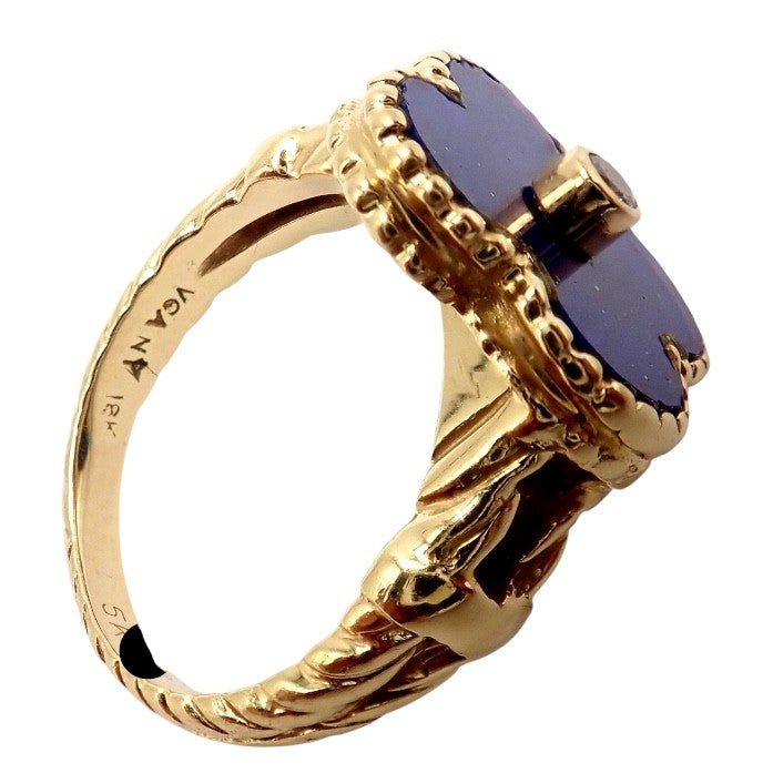 Van Cleef & Arpels Alhambra 18k Yellow Gold Lapis Lazuli Diamond Ring Sz 4 | Fortrove