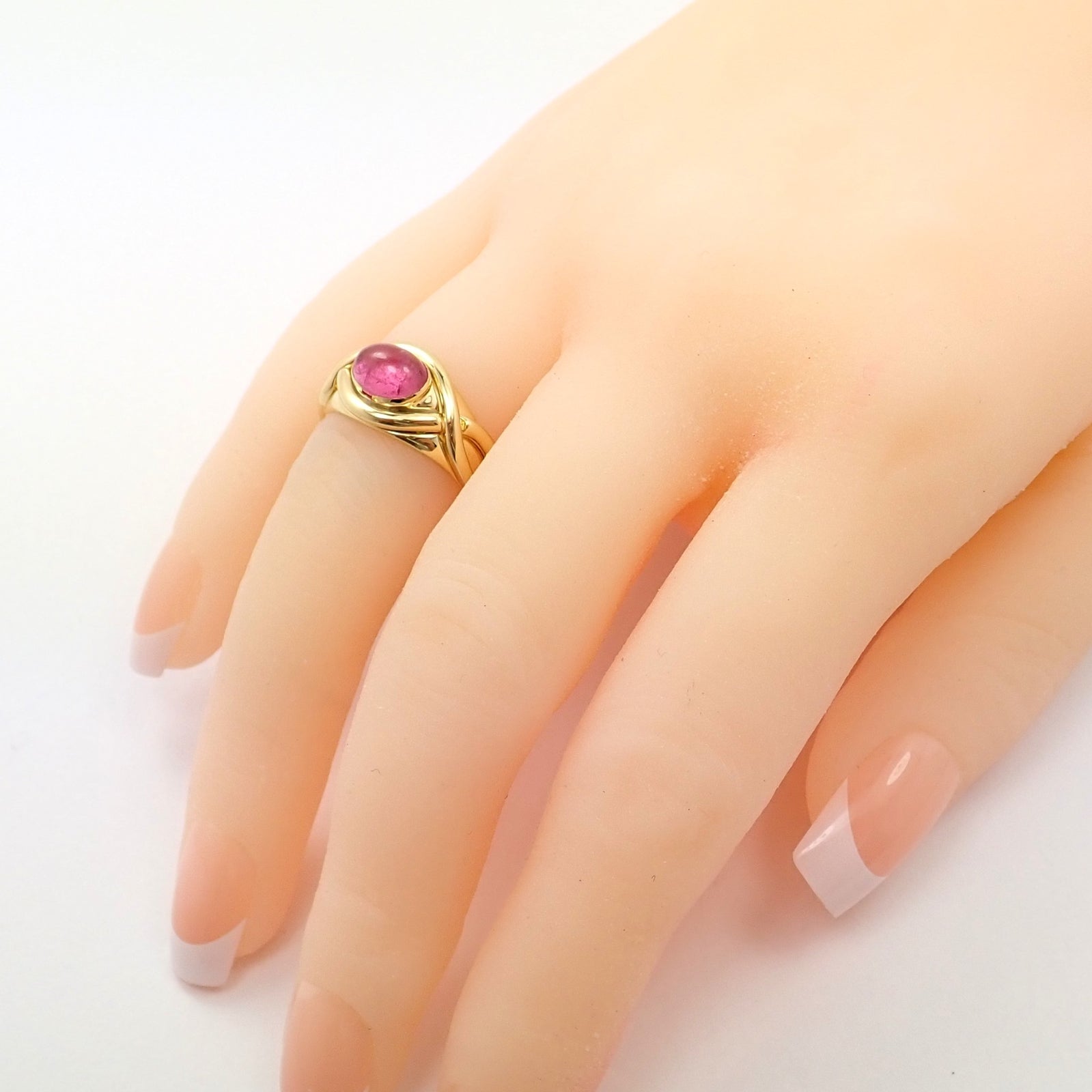Rare! Authentic Tiffany & Co 18k Yellow Gold Pink Tourmaline Cabochon Band Ring | Fortrove