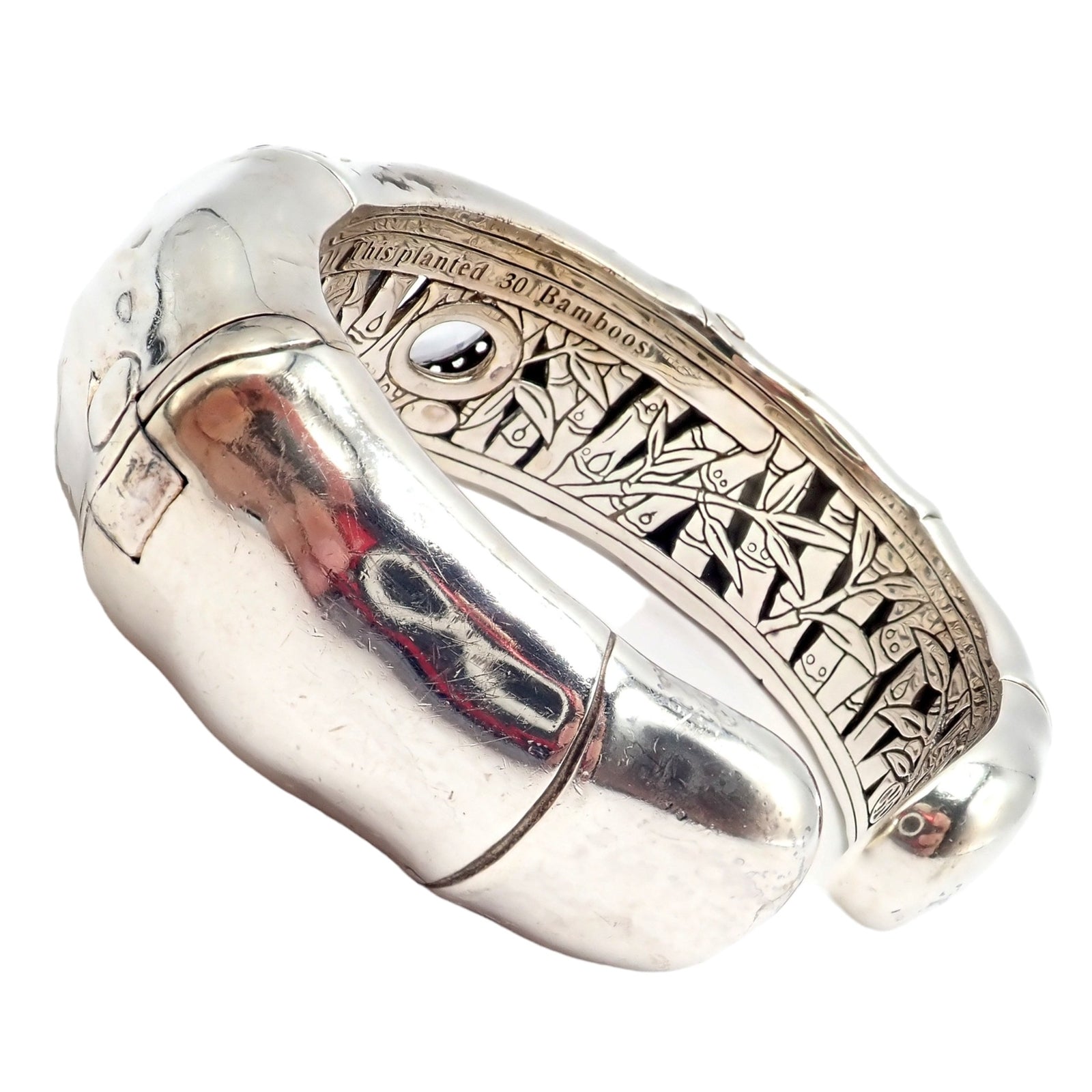Authentic! John Hardy Silver White Topaz 30 Bamboo Large Cuff Bracelet | Fortrove