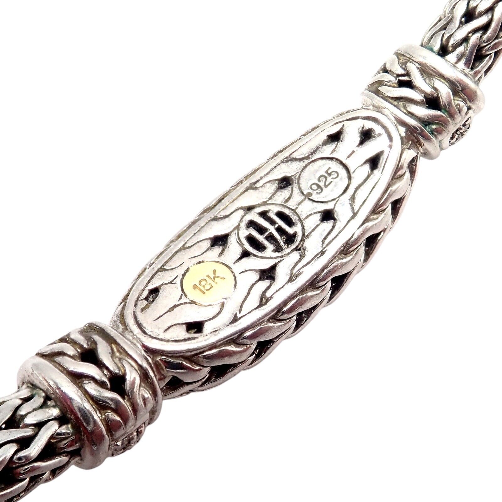 Authentic! John Hardy Silver 18k Gold 1ct Diamond Size M Bracelet | Fortrove