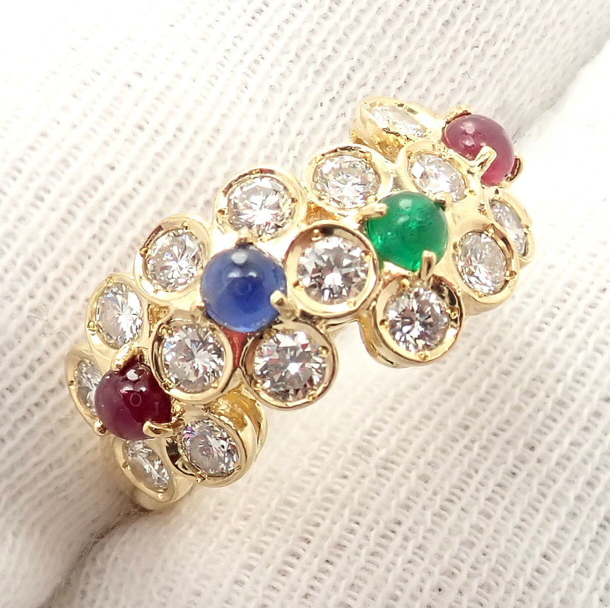 Christian Dior Jewelry & Watches:Fine Jewelry:Rings Rare! Authentic Christian Dior 18k Yellow Gold Ruby Emerald Diamond Flower Ring