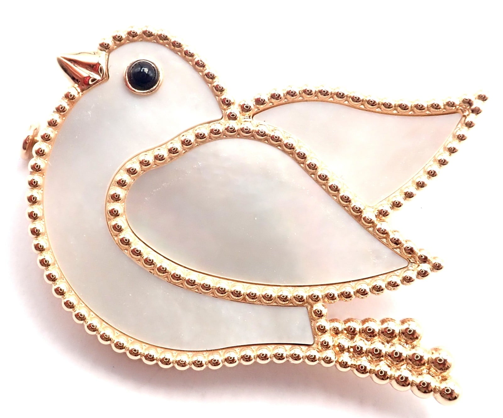 Van Cleef & Arpels Jewelry & Watches:Fine Jewelry:Brooches & Pins Van Cleef & Arpels Lucky Animals Dove 18k Rose Gold MOP Onyx Brooch Cert.