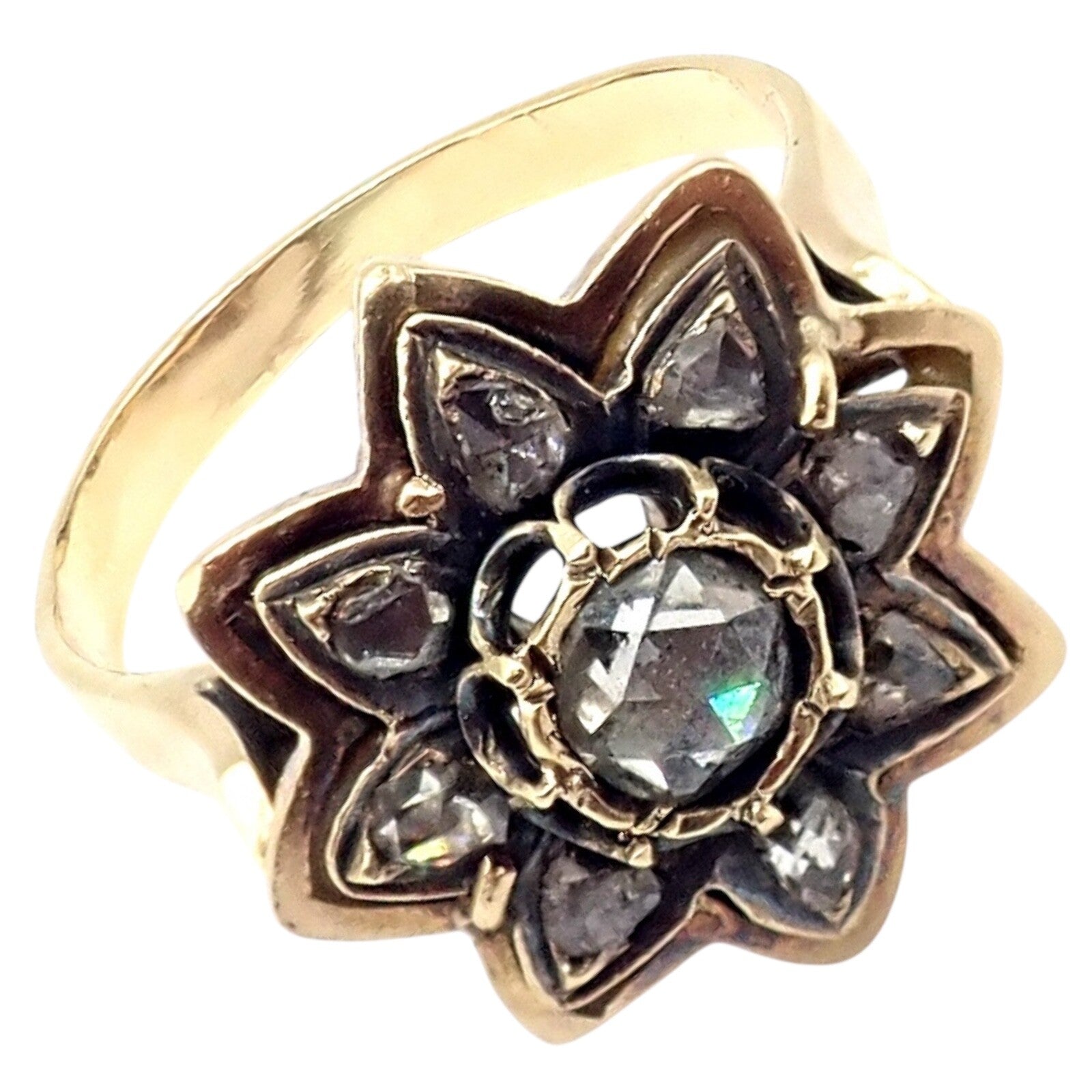 Vintage! Karl Faberge 18k Yellow Gold Rose Cut Diamond Flower Ring | Fortrove