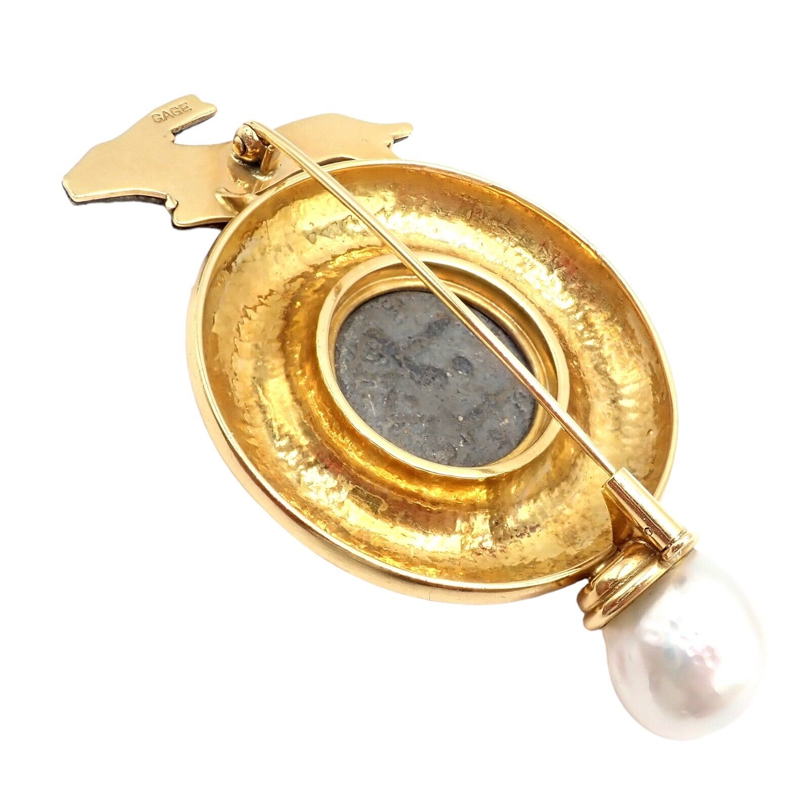 Elizabeth Gage Jewelry & Watches:Fine Jewelry:Brooches & Pins Vintage Elizabeth Gage 18k Yellow Gold Pearl Ancient Coin Enamel Hare Pin Brooch