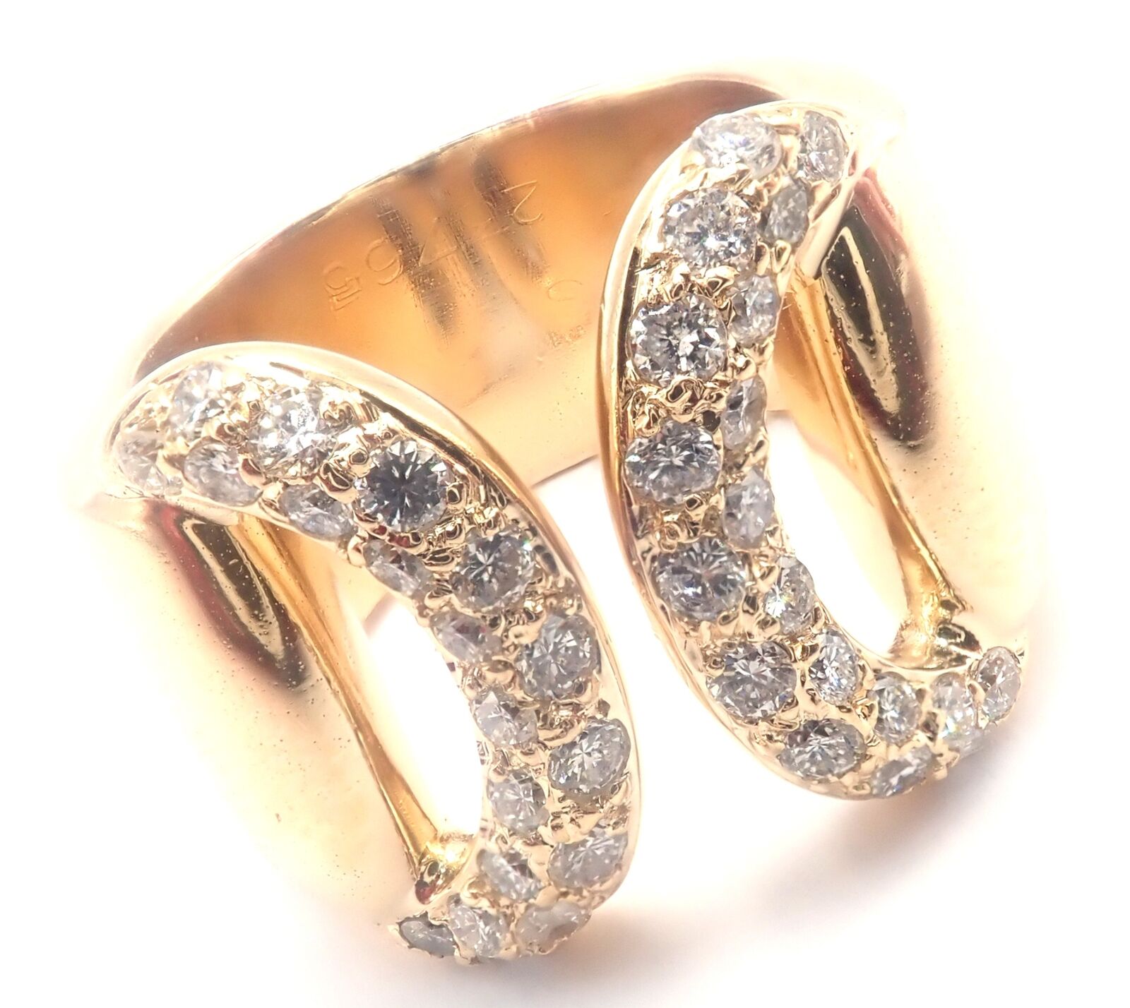 Hermes Jewelry & Watches:Fine Jewelry:Rings Authentic! Hermes 18k Yellow Gold Diamond Horse bit Wide Band Ring