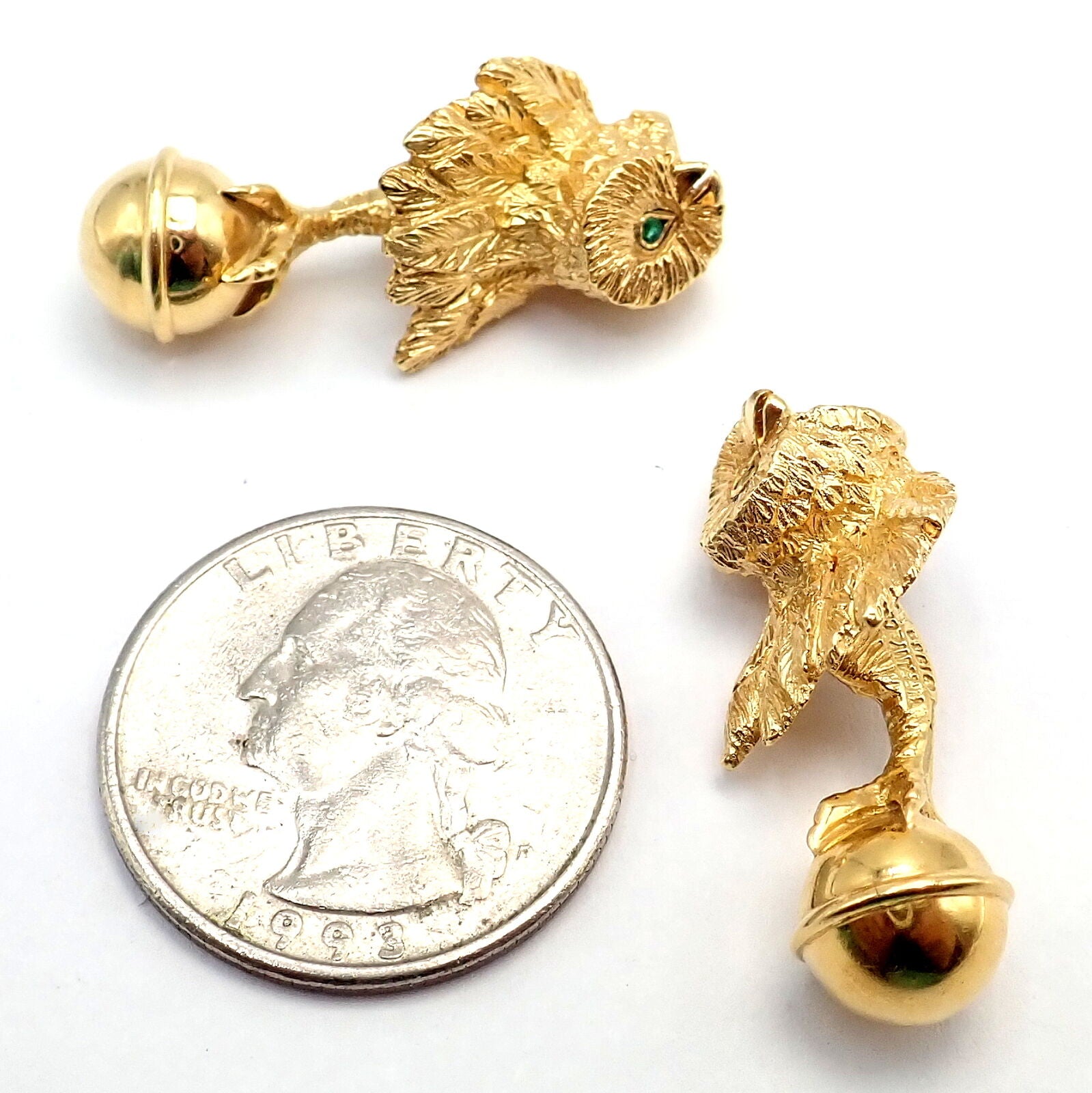 Rare! Vintage Tiffany & Co. 18k Yellow Gold Emerald Owl Germany 1989 Cufflinks | Fortrove