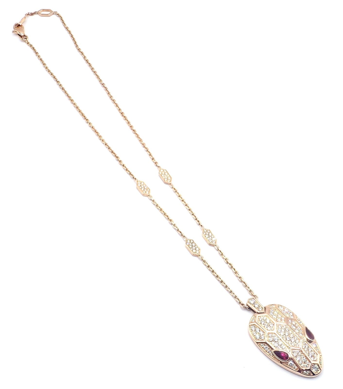 Authentic Bulgari Bvlgari Serpenti 18k Rose Gold Pave Diamond Rubellite Necklace | Fortrove