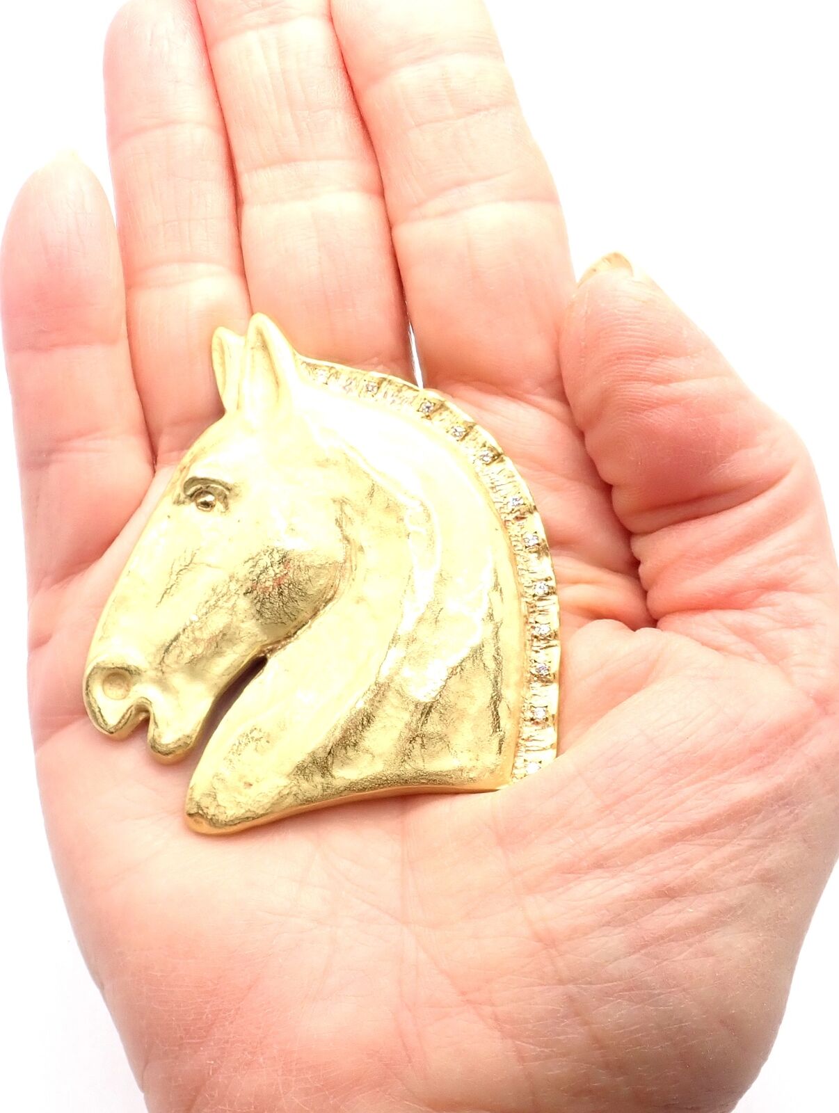 Rare Vintage Hermes Paris 18k Solid Yellow Gold Diamond Horse Extra Large Brooch | Fortrove