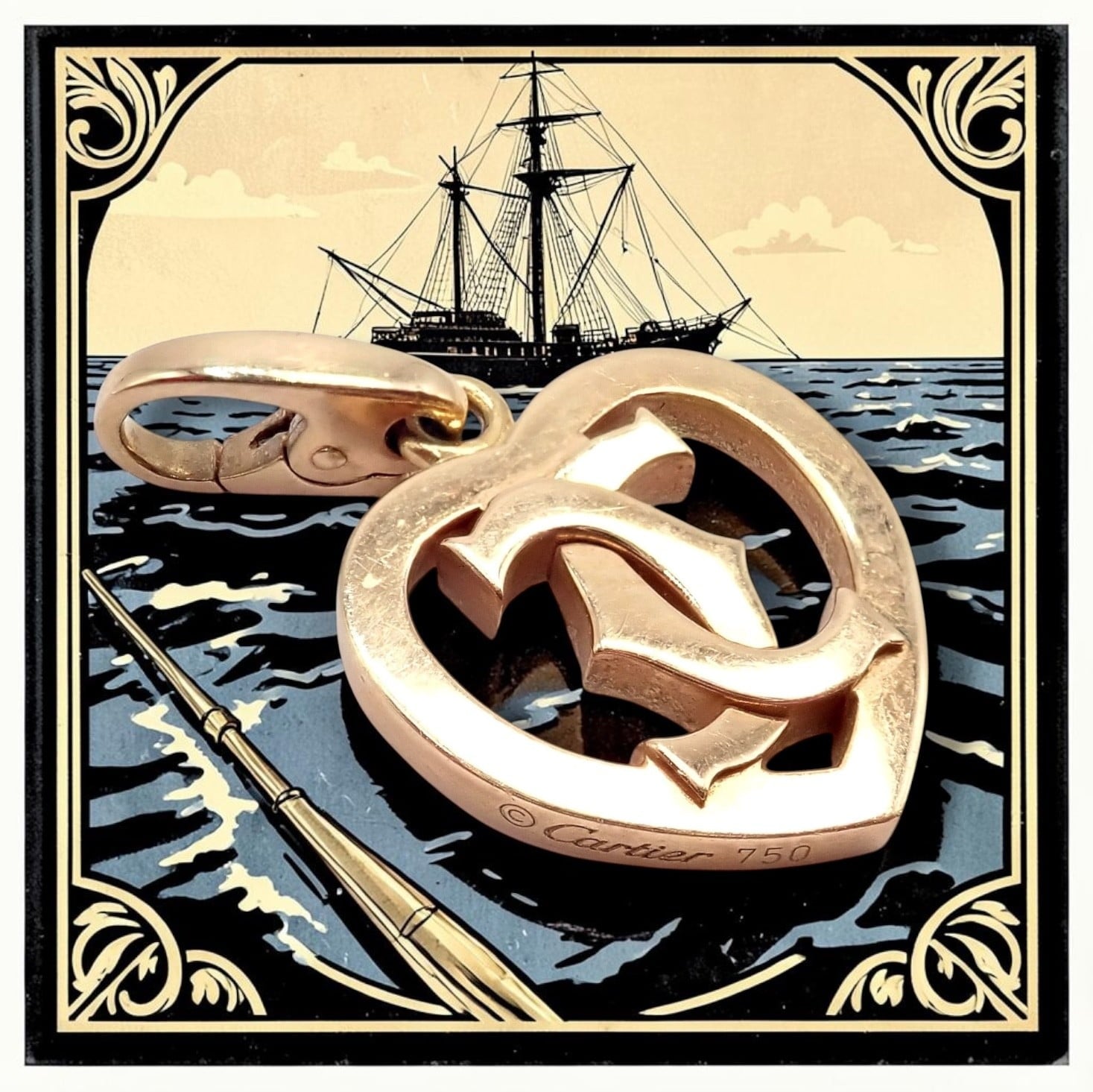 Cartier Jewelry & Watches:Fine Jewelry:Necklaces & Pendants Authentic! Cartier 18k Rose Gold Double C Logo Heart Charm Pendant