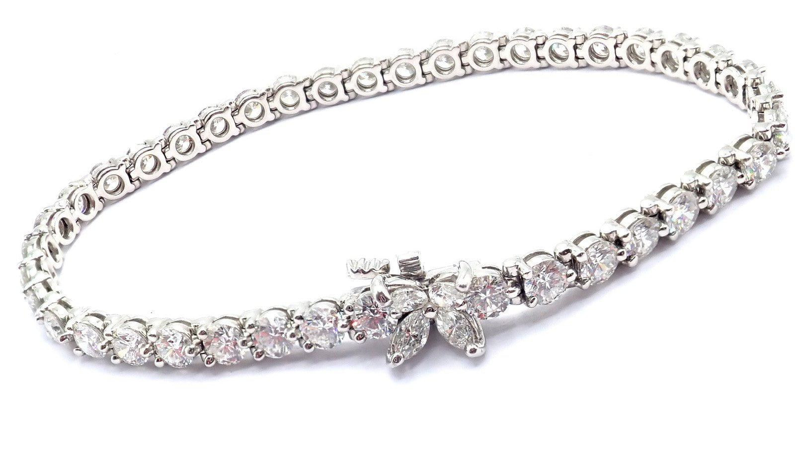 Authentic! Tiffany & Co Victoria Platinum 6.53ct Diamond Line Tennis Bracelet | Fortrove