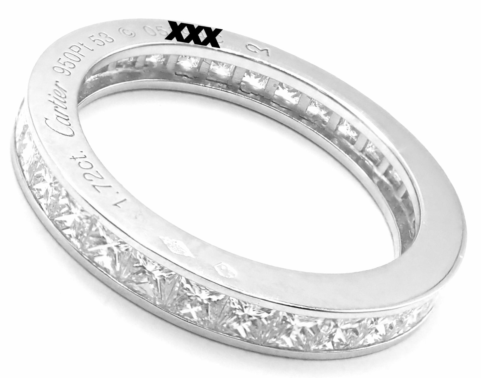 Cartier Jewelry & Watches:Fine Jewelry:Rings Cartier Platinum Princess Cut Diamond Eternity Band Ring Size 53 US 6.75 Paper