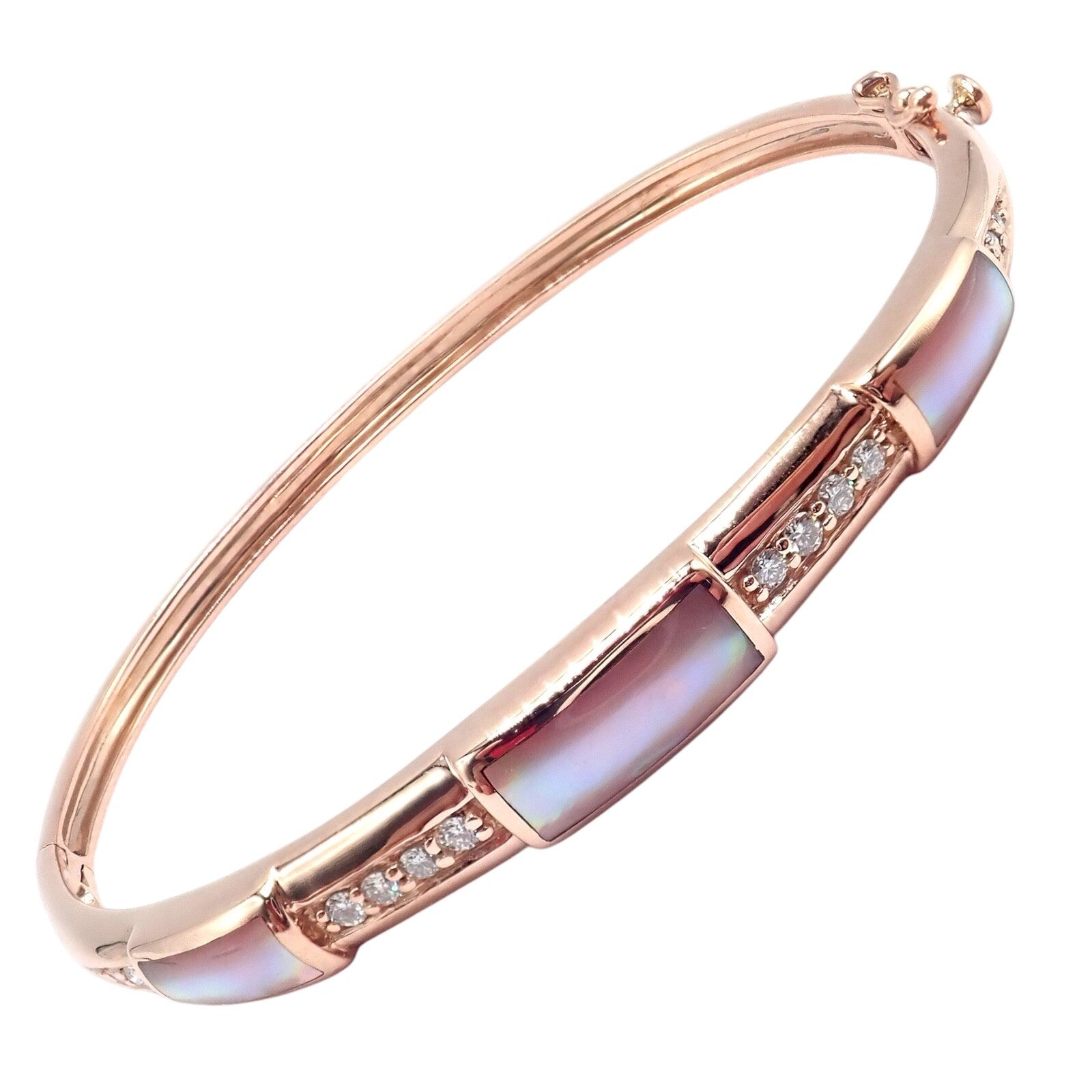 Authentic! Kabana 14k Rose Gold Diamond Mother of Pearl Bangle Bracelet | Fortrove