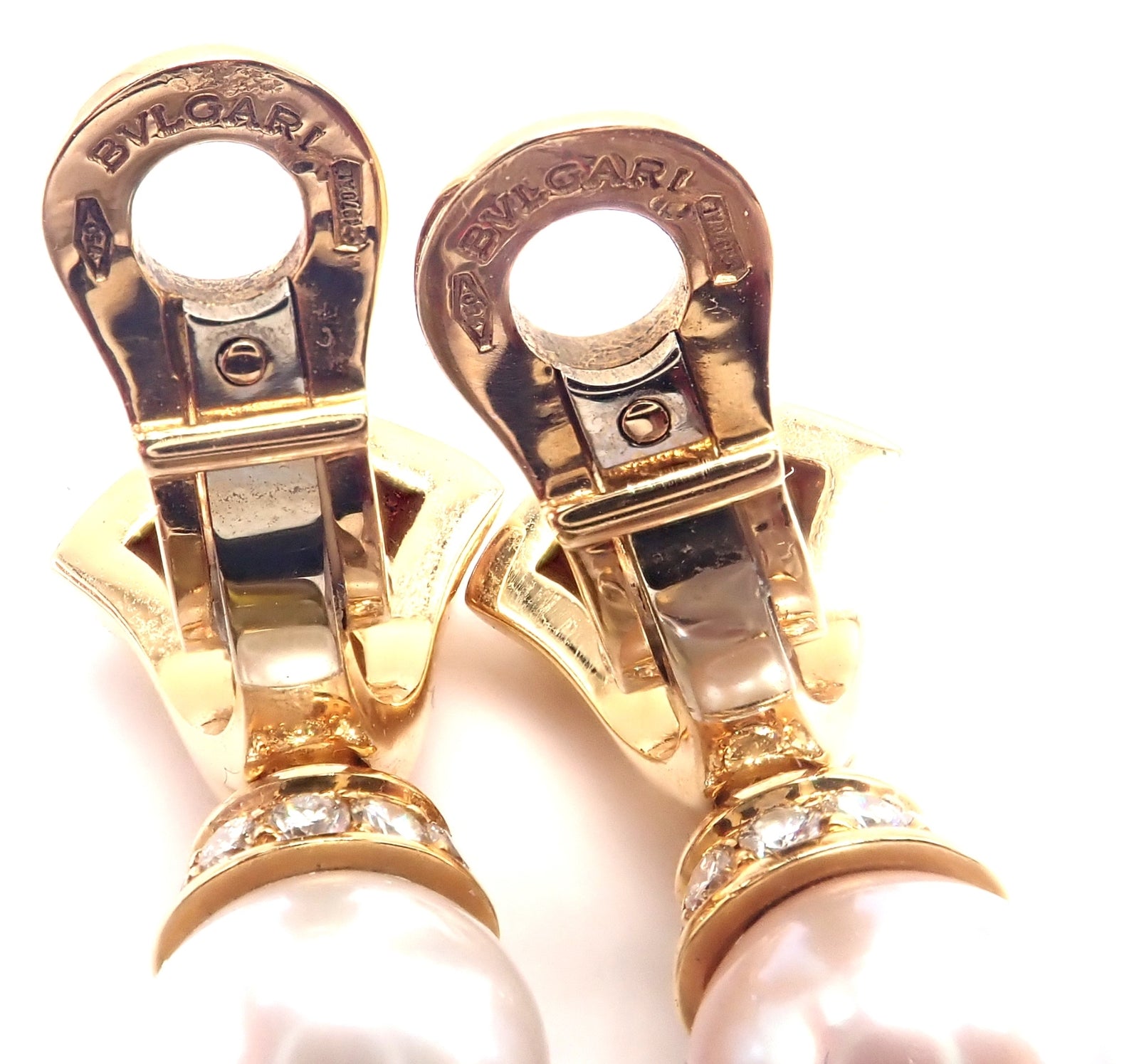 Authentic! Bulgari Bvlgari 18k Gold Diamond Pearl Peridot Crystal Drop Earrings | Fortrove