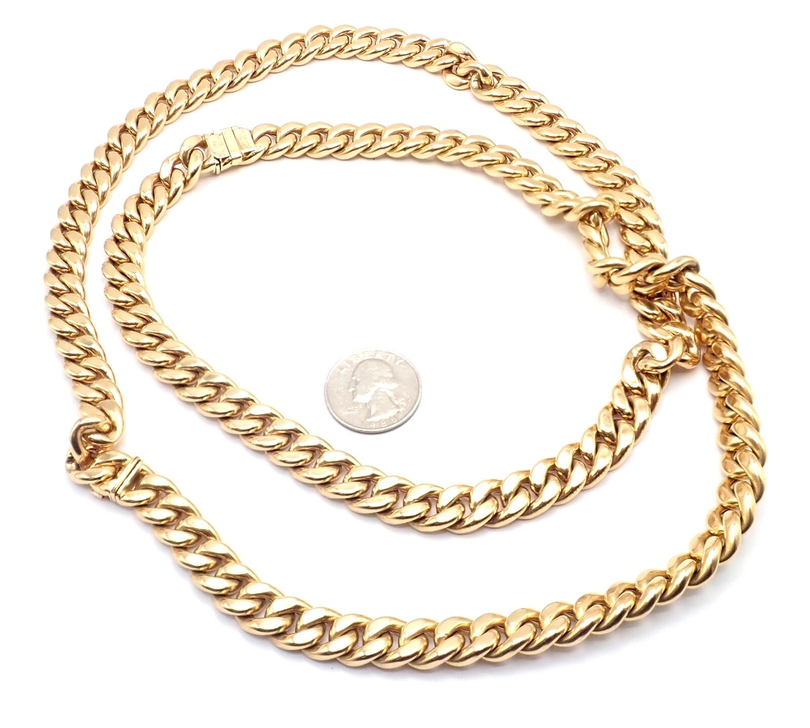 Rare Authentic Bvlgari Bulgari 18k Yellow Gold Set Two Curb Link Long Necklace Fortrove