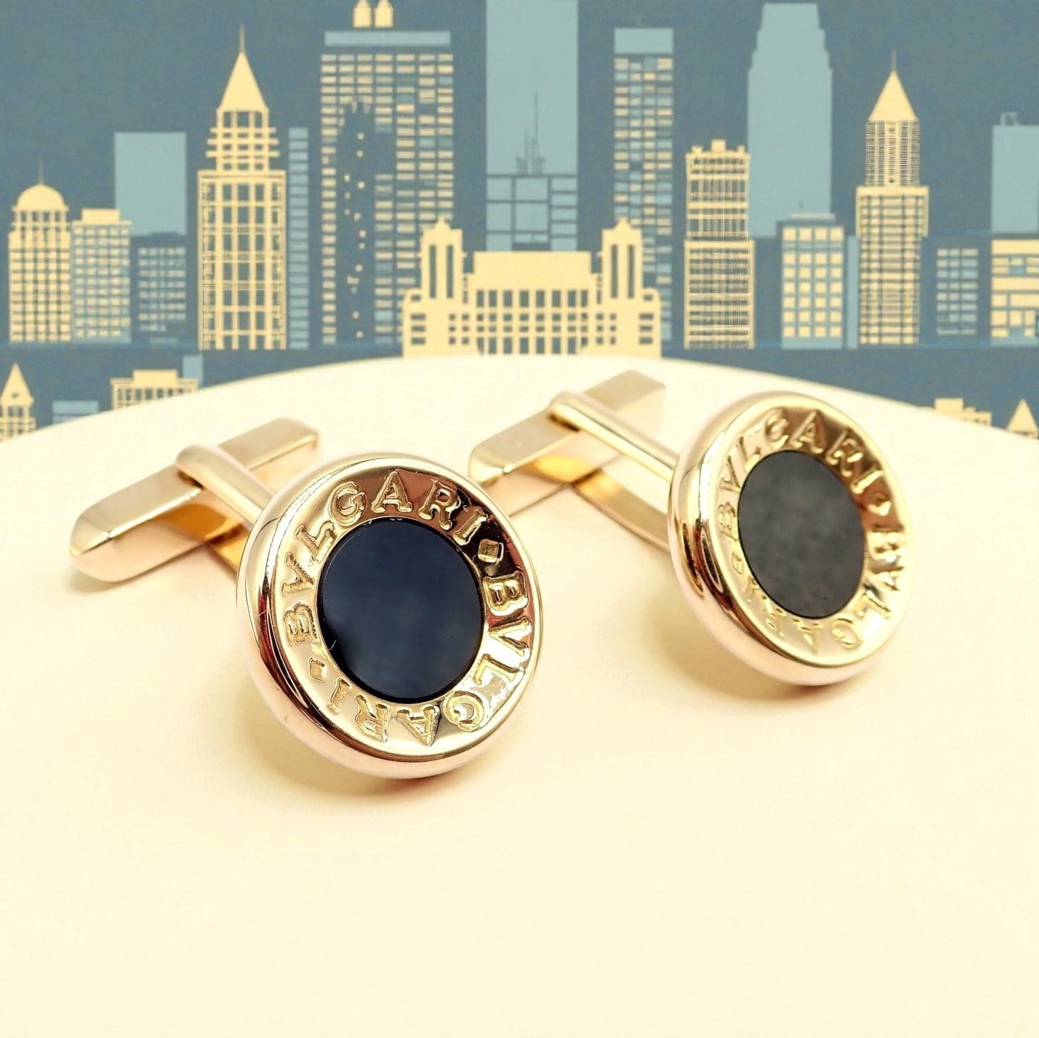 BVLGARI チャーム ゴールド ブラック Authentic! Bulgari Bvlgari 18k Yellow Gold Black Onyx Large Cufflinks