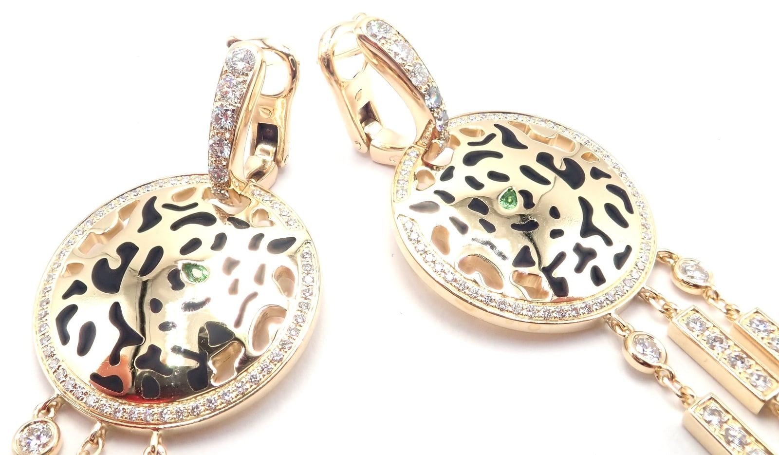 Cartier Jewelry & Watches:Fine Jewelry:Earrings Authentic! Cartier Panther 18k Yellow Gold Diamond Lacquer Tsavorite Earrings