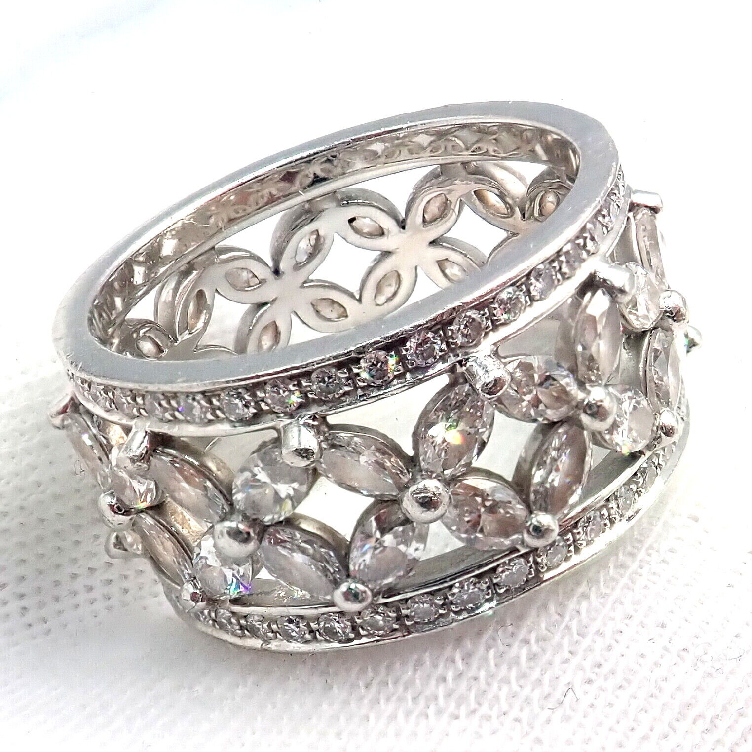 Authentic! Tiffany & Co Platinum 2.34ctw Diamond Victoria Wide Band Ring sz 5.5 | Fortrove