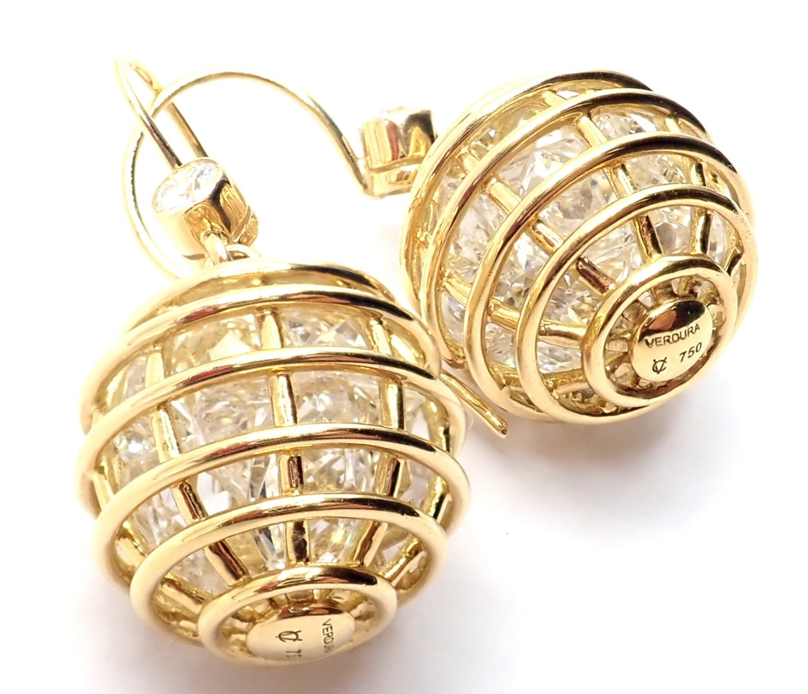 Verdura Jewelry & Watches:Fine Jewelry:Earrings Authentic! Verdura 18k Yellow Gold Diamond Rock Crystal Caged Dropped Earrings
