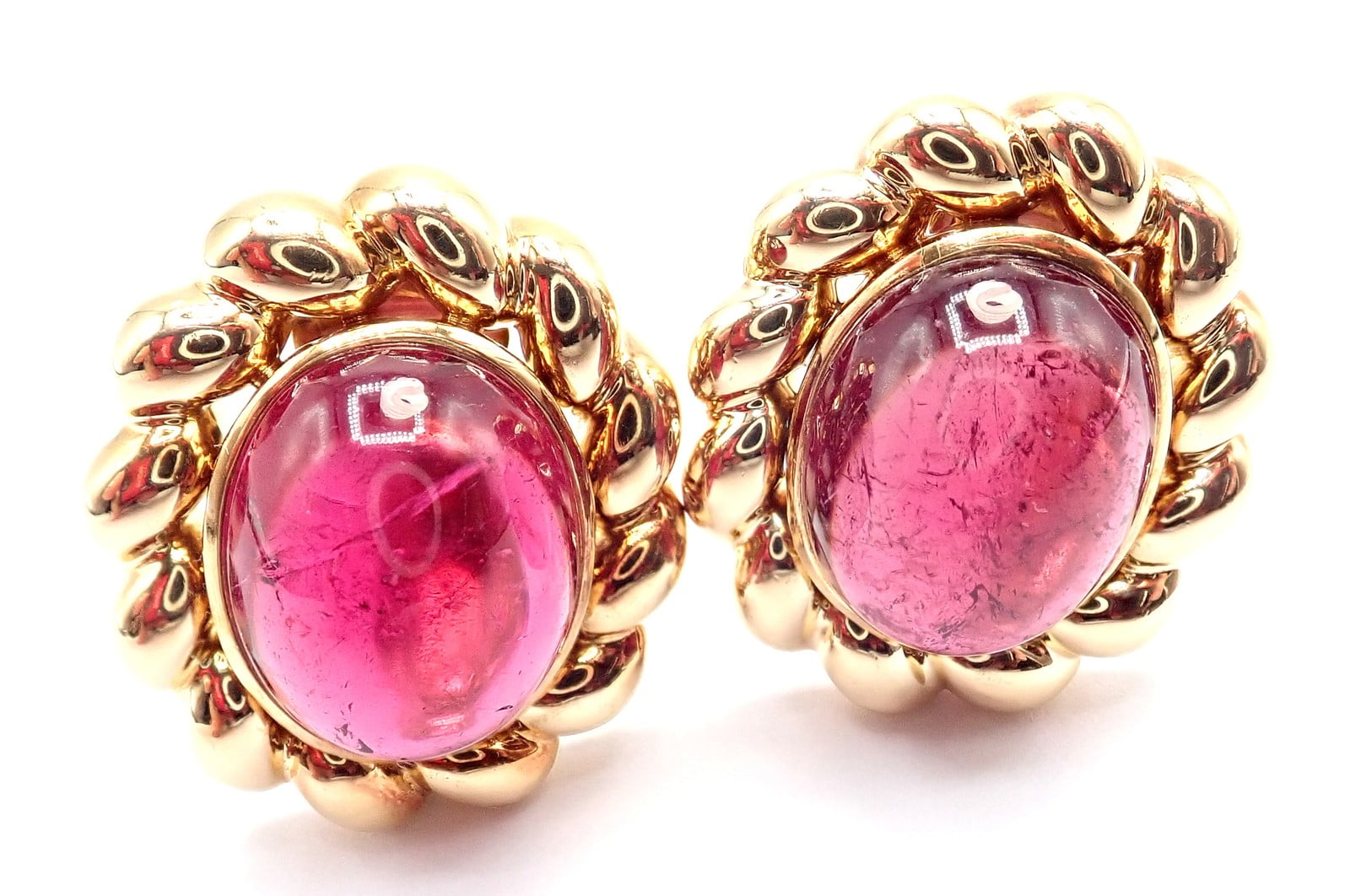 Authentic! Vintage Tiffany & Co 18k Yellow Gold Large Pink Tourmaline Earrings | Fortrove